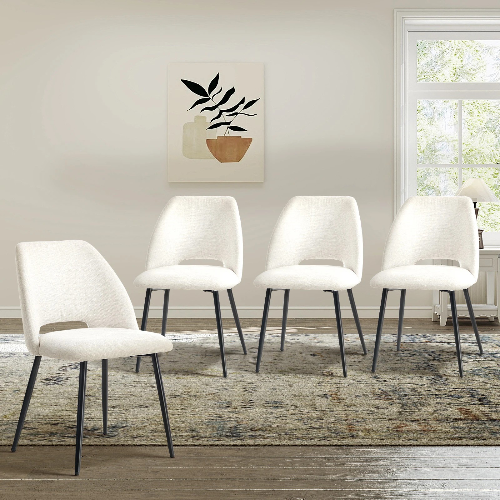 3 Oikiture 4x Dining Chair Accent Chairs Linen Fabric - Beige, 3 of 8