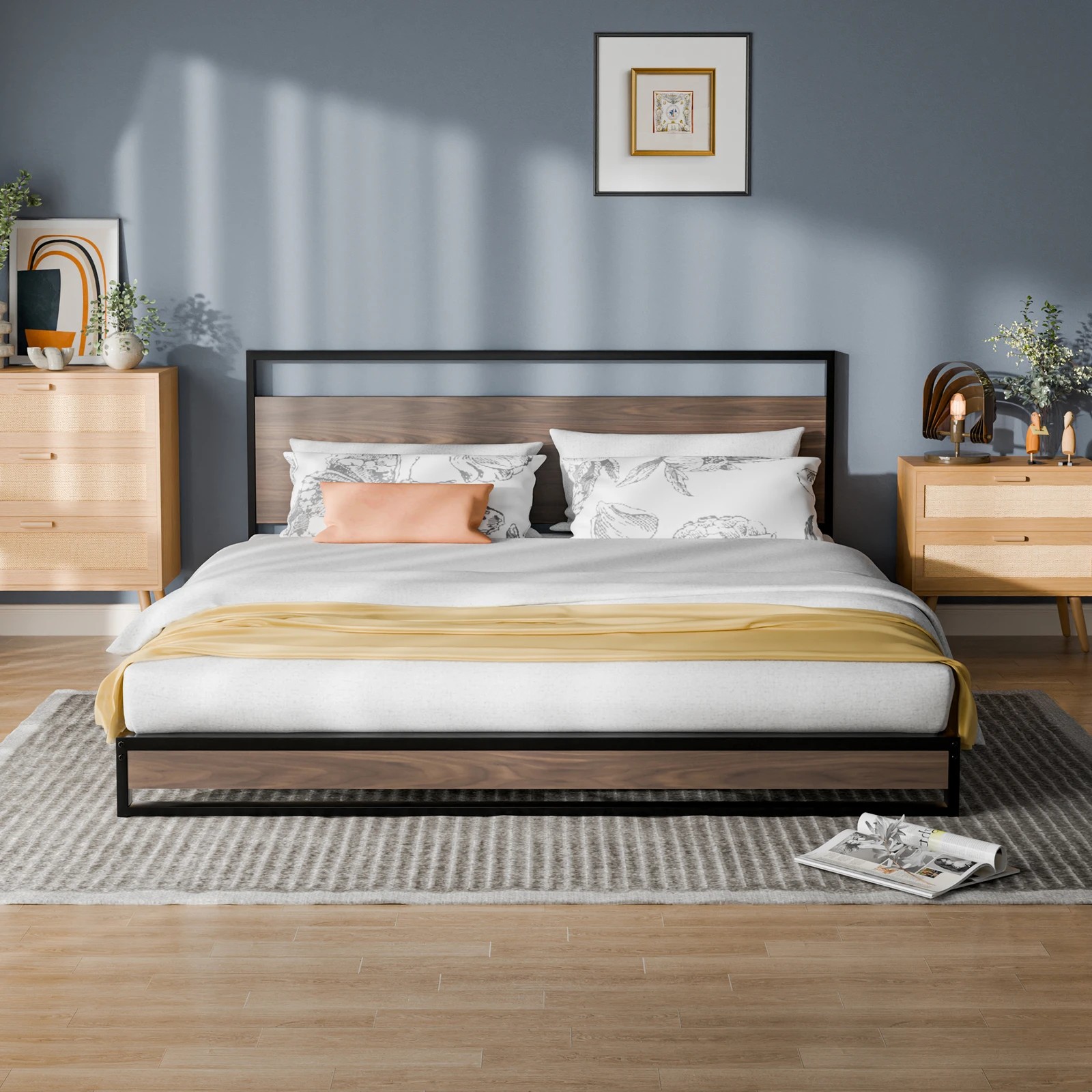 4 Alfordson Metal Bed Frame King Size Industrial Platform Mattress Base - Wood - Natural, 4 of 10