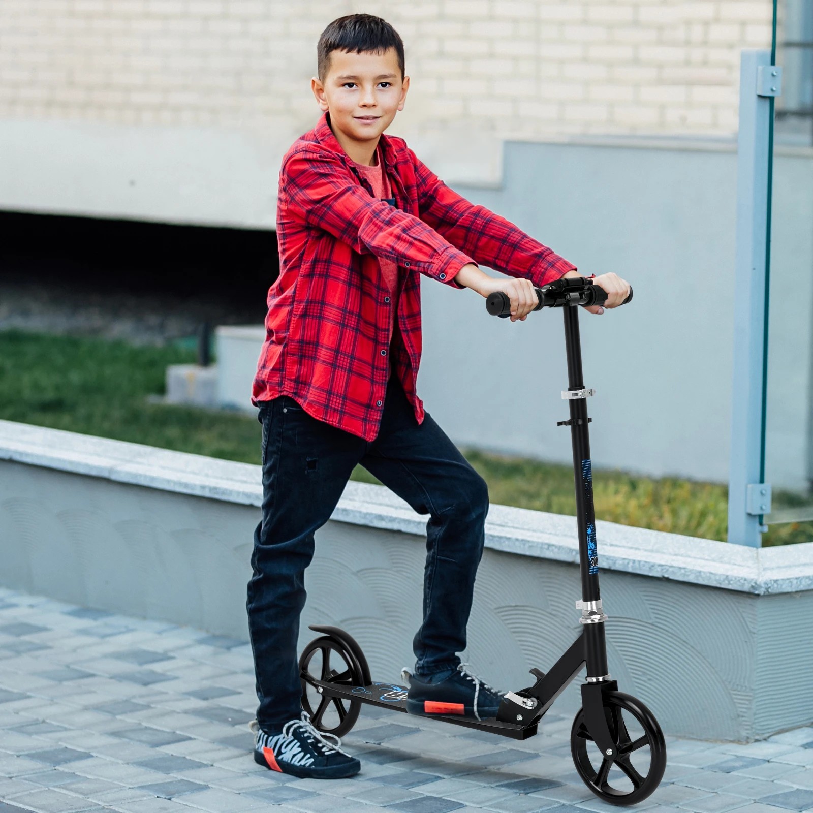 2 Advwin Folding Kids Kick Scooter w/ Big Wheel & Adjustable Height - Blue, 2 of 8