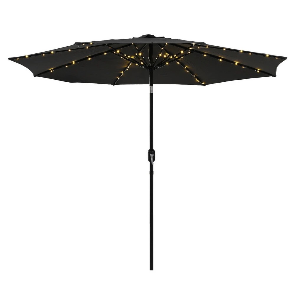 1 Instahut Outdoor Umbrella 2.9m Market Umbrella with String Light Tilt - Black, 1 of 7