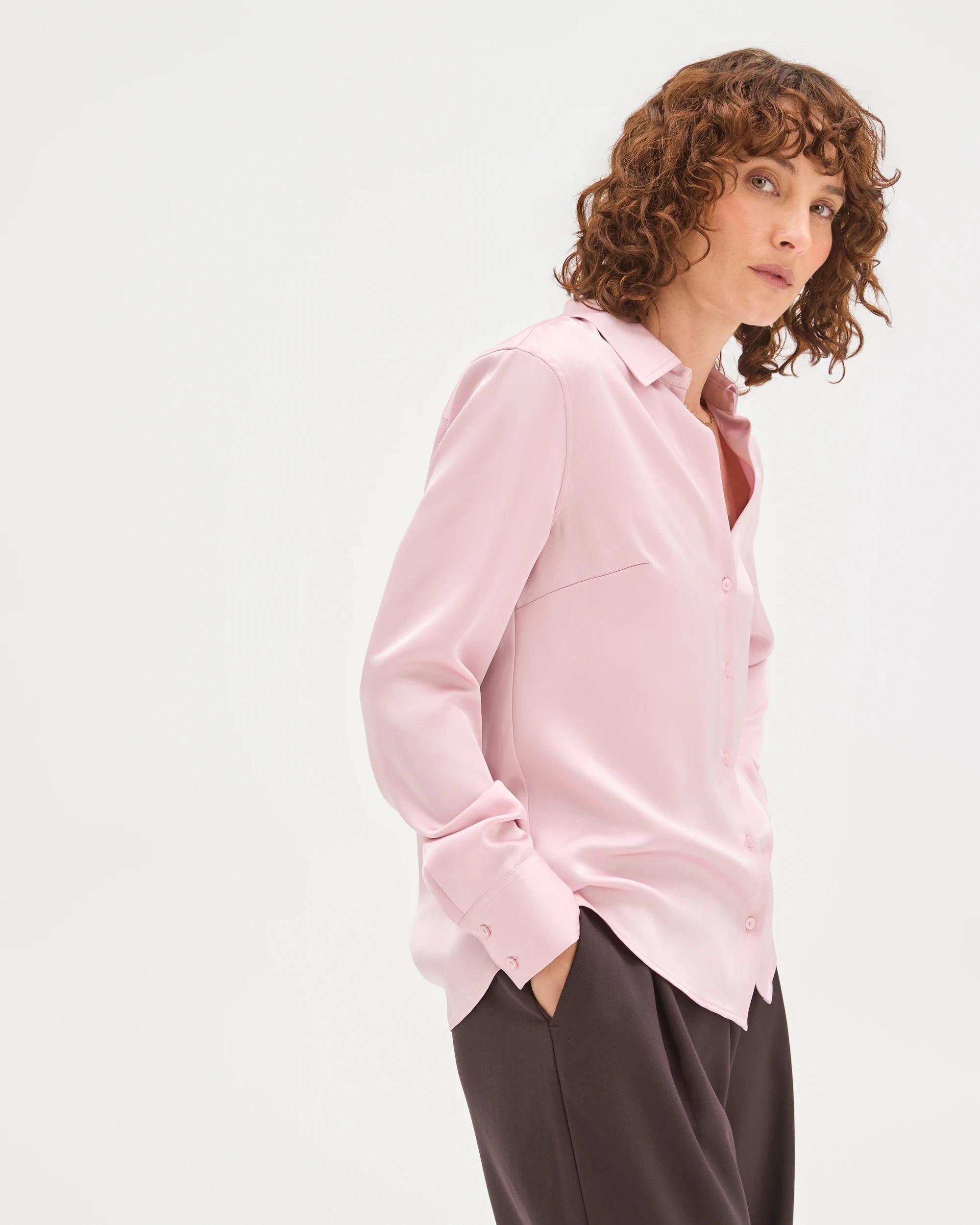 4 Preview Satin Long Sleeve Button Up Shirt MAUVE, 4 of 6