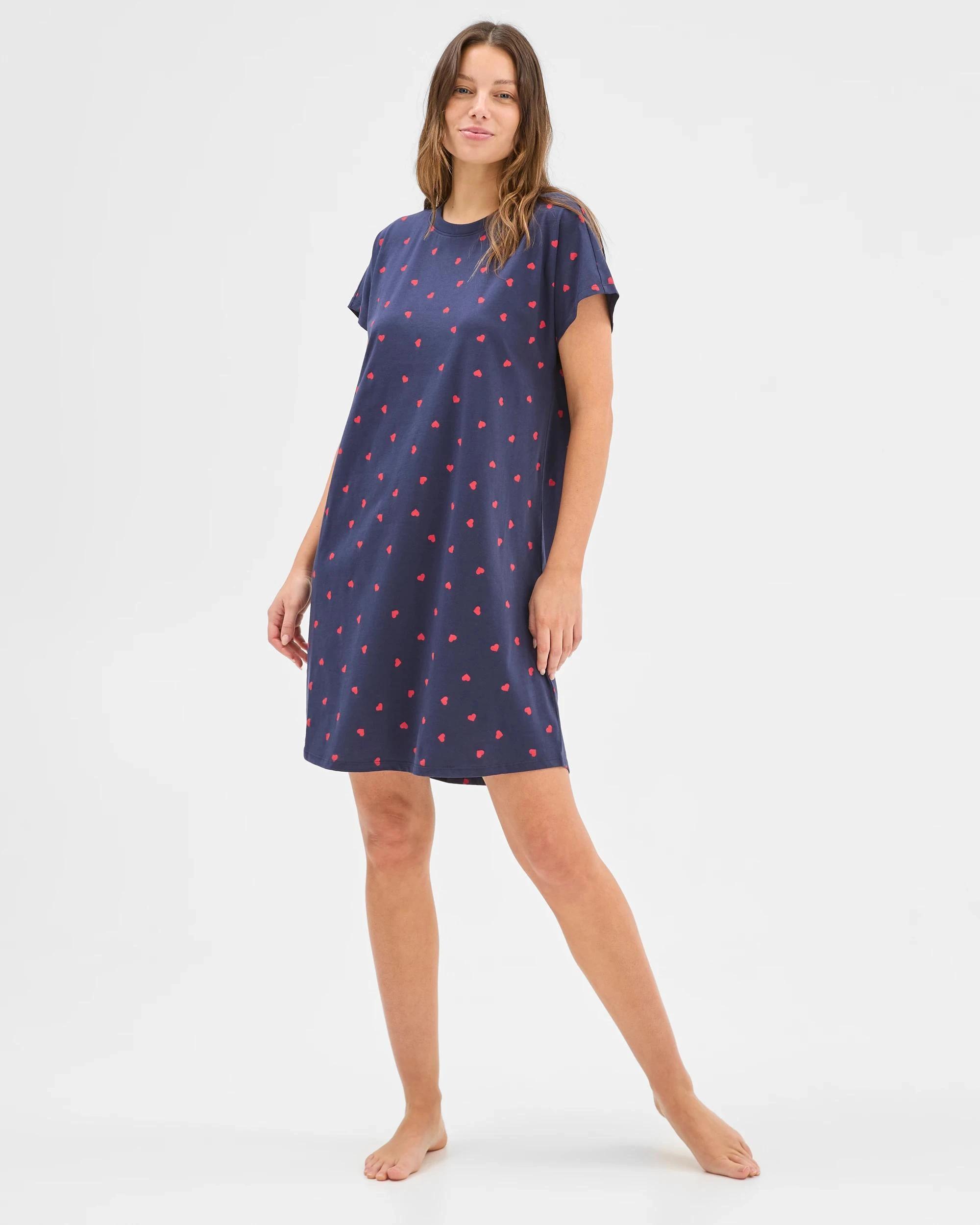 2 Target Woman Australian Cotton T-Shirt Nightie NAVY HEART, 2 of 5