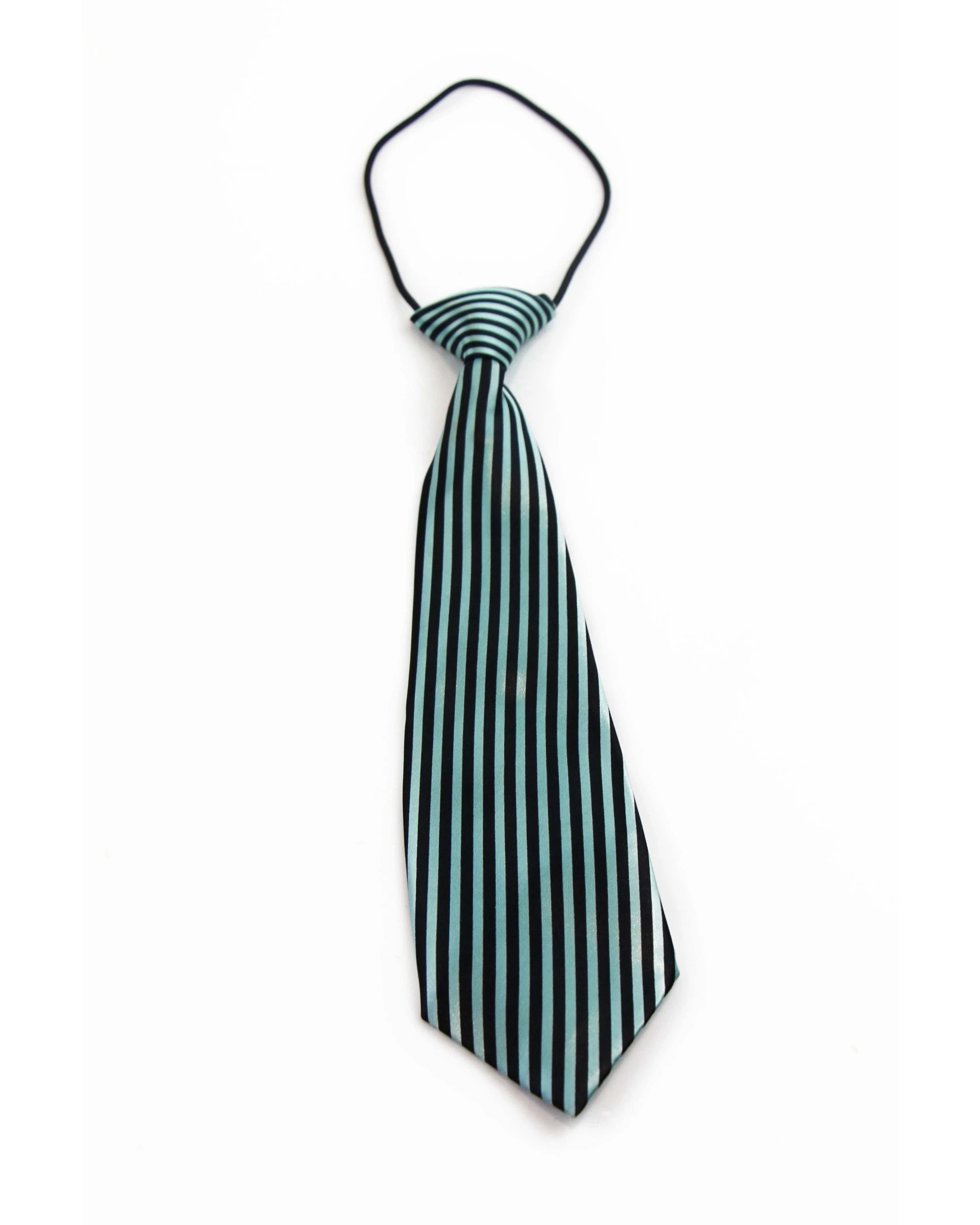 2 Zasel Kids Boys Turquoise & Black Patterned Elastic Neck Tie - Thin Diagonal Stripe, 2 of 2