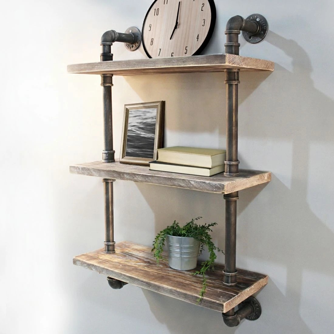 7 Artiss Floating DIY Pipe Shelf 3 Tiers - IRMA - Natural, 7 of 7