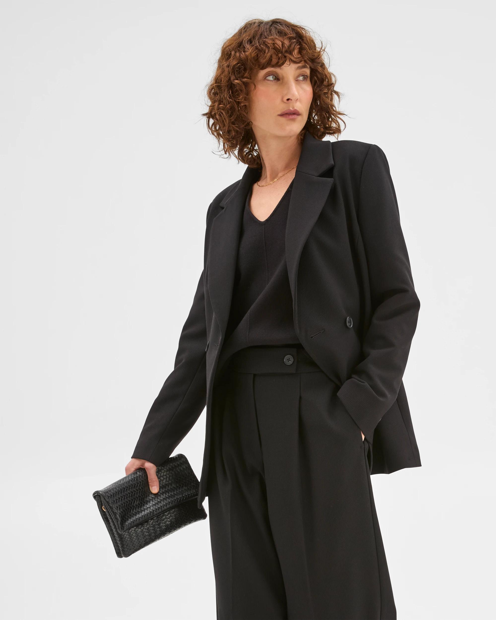 1 Preview Double Breasted Polished Blazer BLACK, 1 of 5