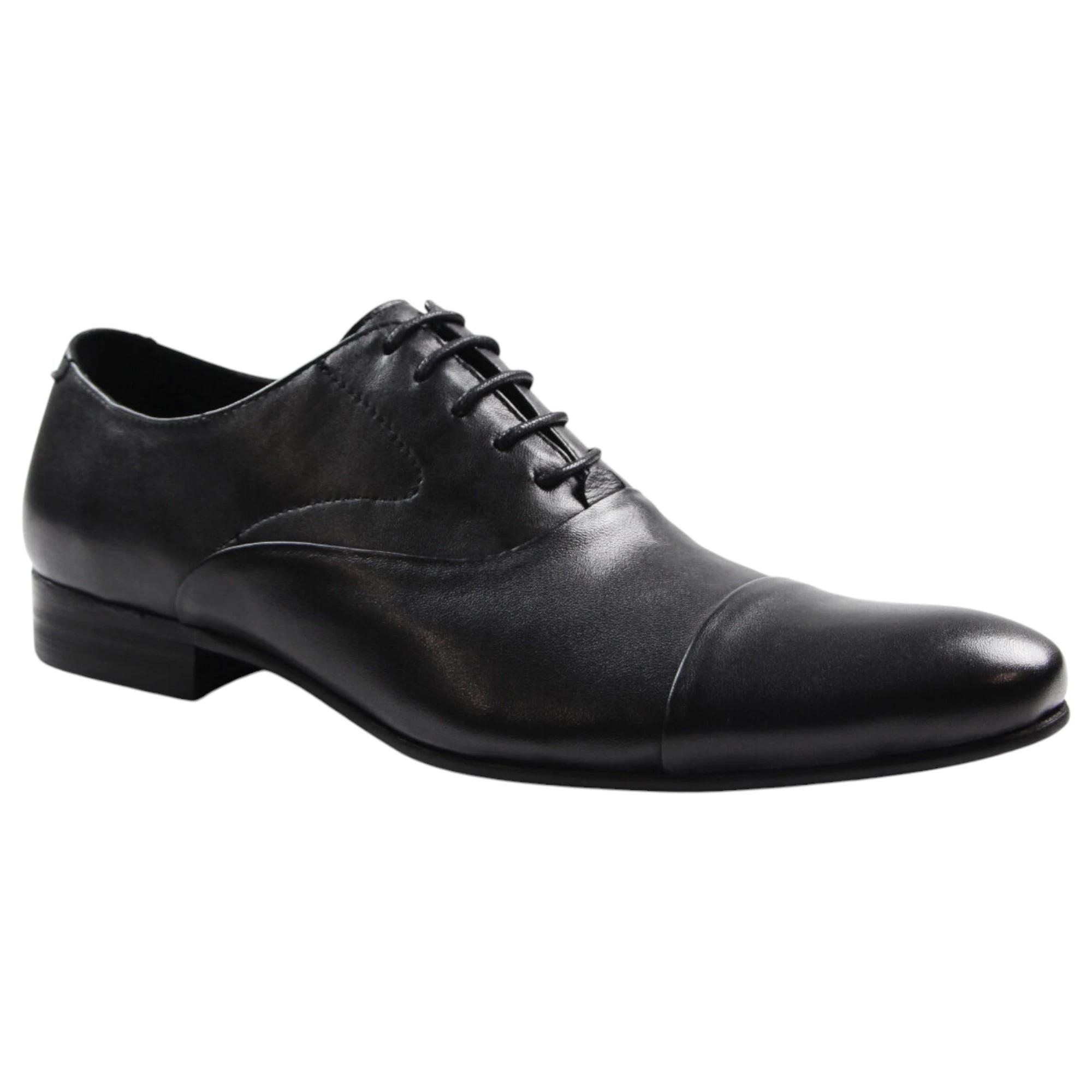 1 Zasel Mens Santos Leather Lace Up Work Formal Casual Dress Wedding Shoes BLACK, 1 of 3
