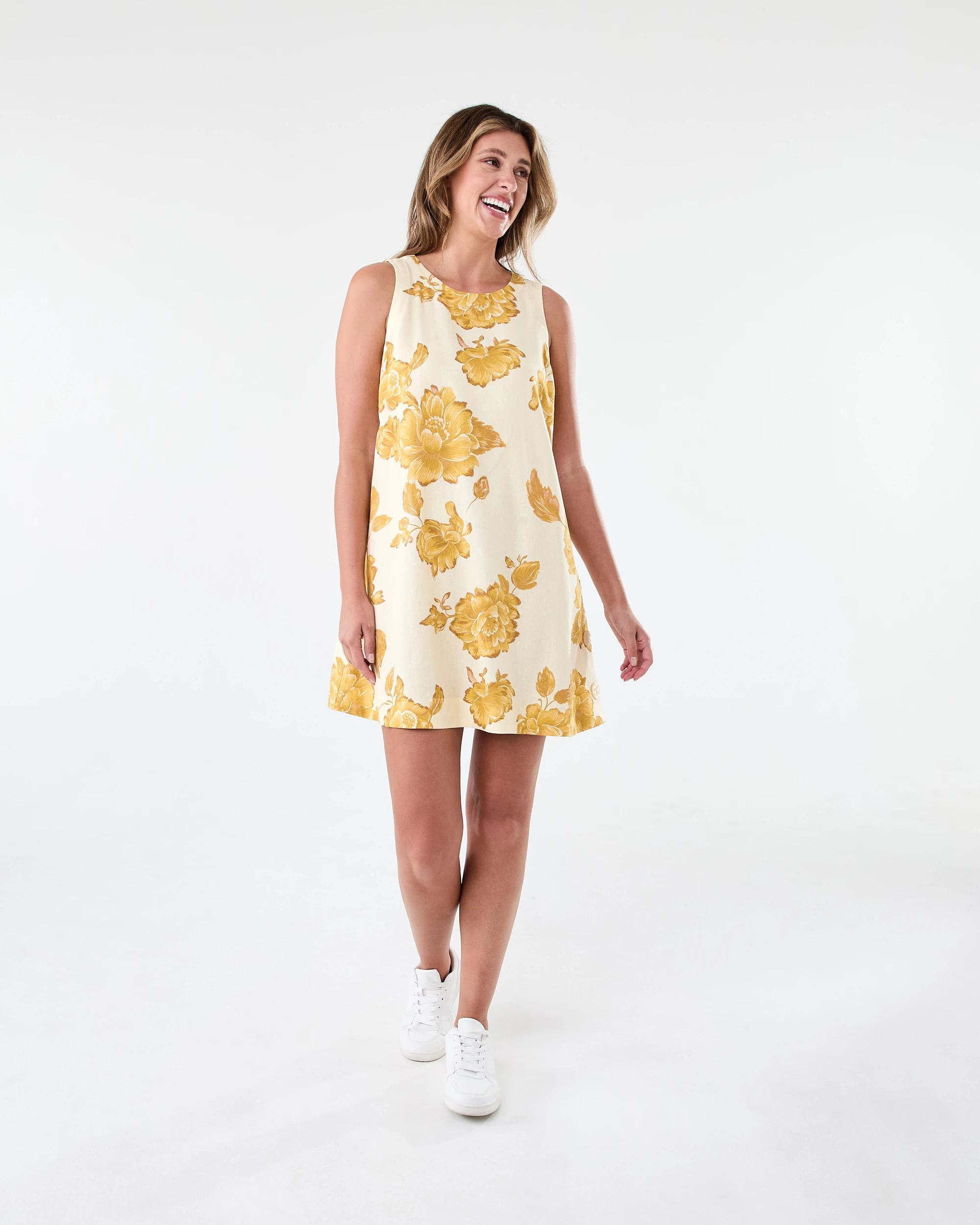7 Sleeveless Linen Blend Button Detail Mini Dress Boho Flral, 7 of 7