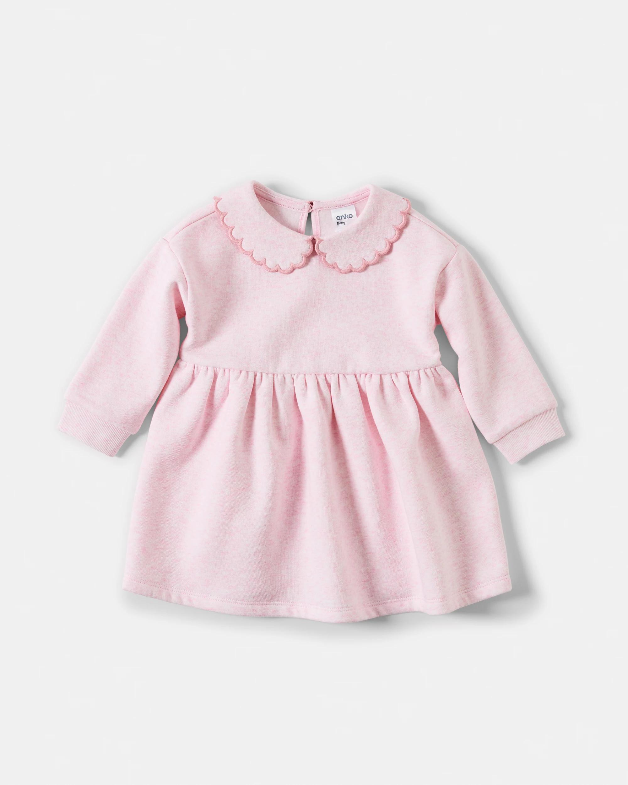 1 Long Sleeve Scallop Fleece Dress Pnk Sclp, 1 of 3