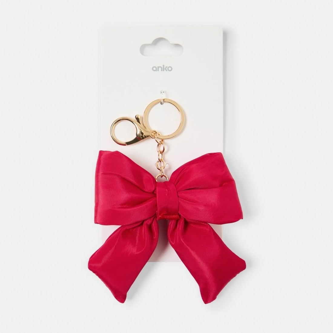 3 Puffy Bow Keyring - Gold Tone and Red, 3 of 3