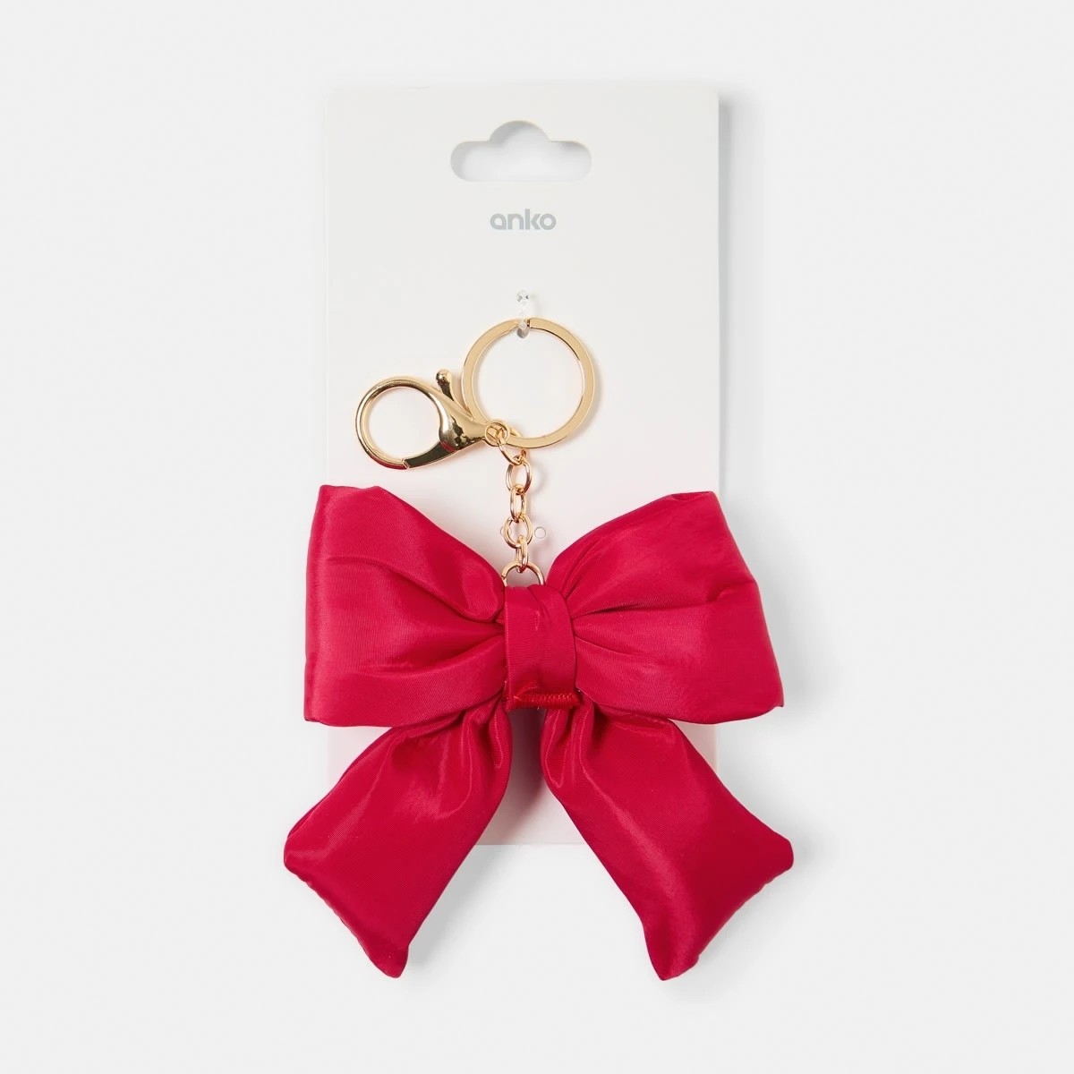 3 Puffy Bow Keyring - Gold Tone and Red, 3 of 3