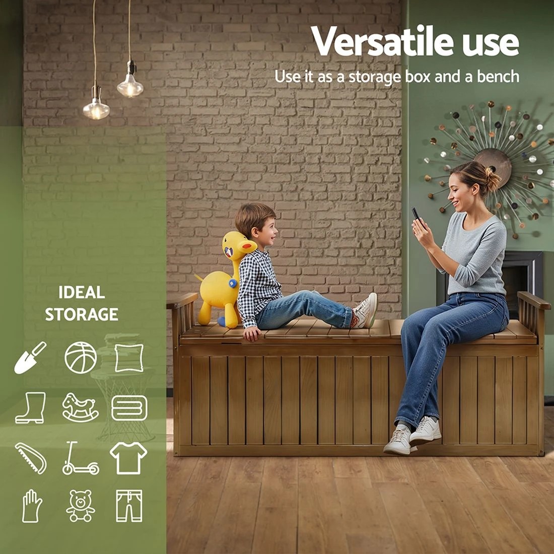 5 Gardeon XL Outdoor Storage Bench Fir Wood Seat Weather Resistant Lift Top Garden Toy Cushion Chest Durable - Brown, 5 of 7