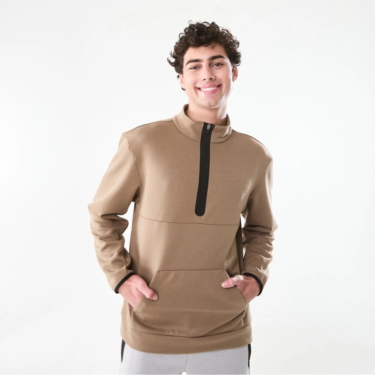 1 Active Mens Sports Half Zip Pullover Brn Walnt, 1 of 7