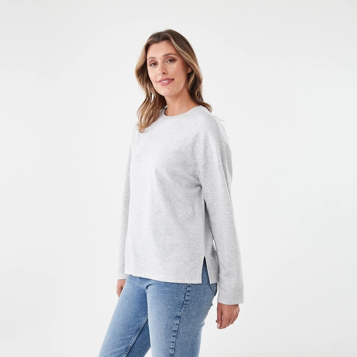 2 Long Sleeve Pique Top Slvr Marle, 2 of 6