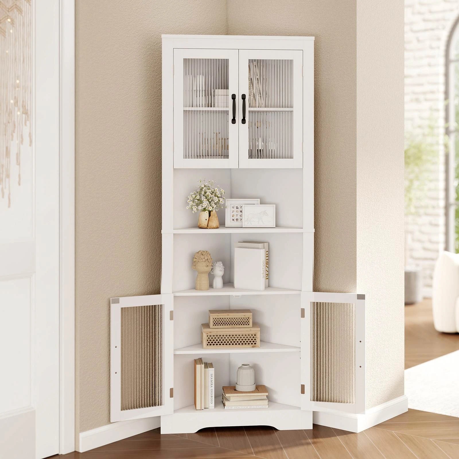 3 Costway 170 cm Tall Corner Cabinet Bathroom Cabinet w/Adjustable Shelves Freestanding Cabinet White, 3 of 5