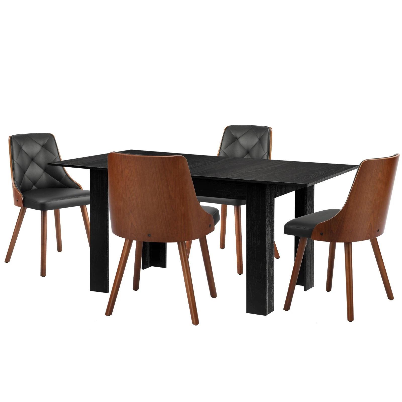 1 Oikiture 160cm Extendable Dining Table With 4pcs Dining Chairs Pu Leather
 - Black, 1 of 10