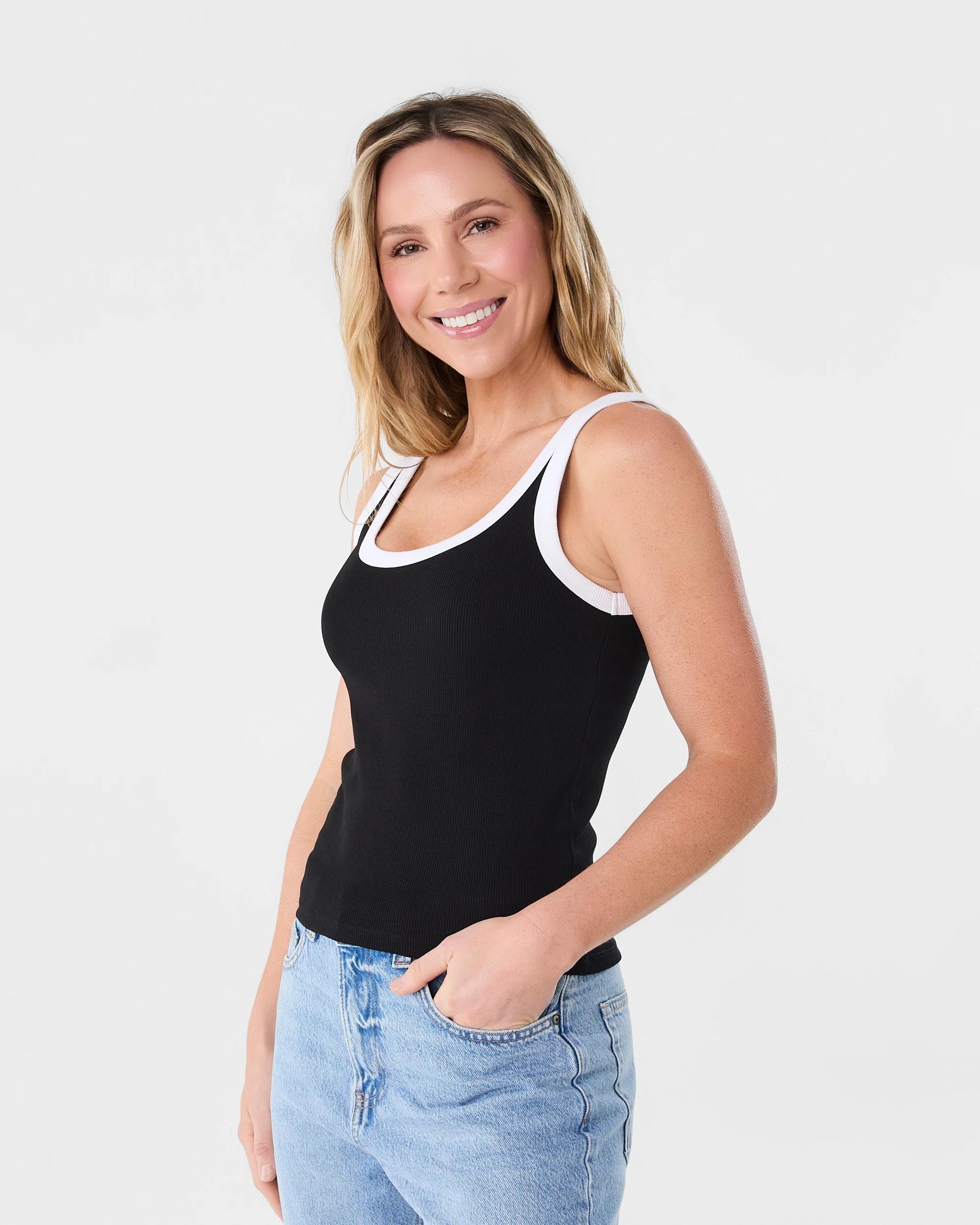 2 Sleeveless Rib Tank Wht Blk, 2 of 6