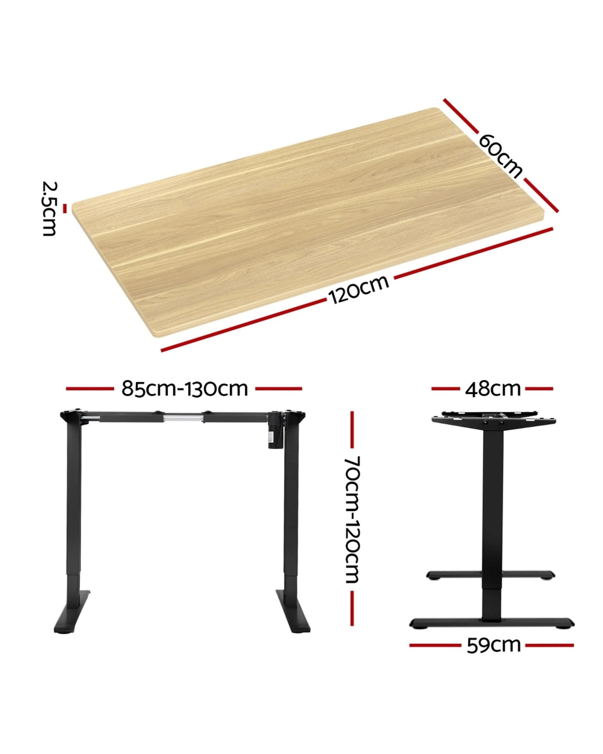2 Artiss Standing Desk Motorised White Oak 120cm
 - Black, 2 of 3