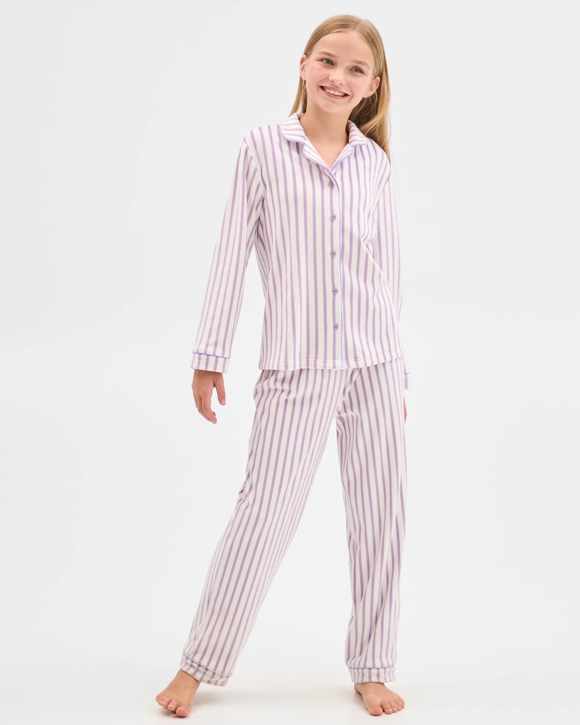 1 Target Kids Older Girls Top & Pants Fleece Pyjama Set STRIPE, 1 of 8
