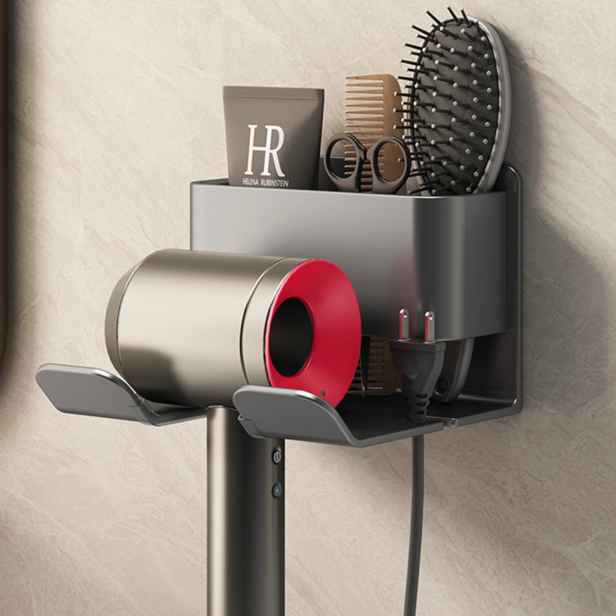 3 TODO Hair Dryer Holder Caddy Aluminium Alloy Bathroom Storage Shelf Rust Free Wall Mounted - Carbon Grey - Grey, 3 of 5