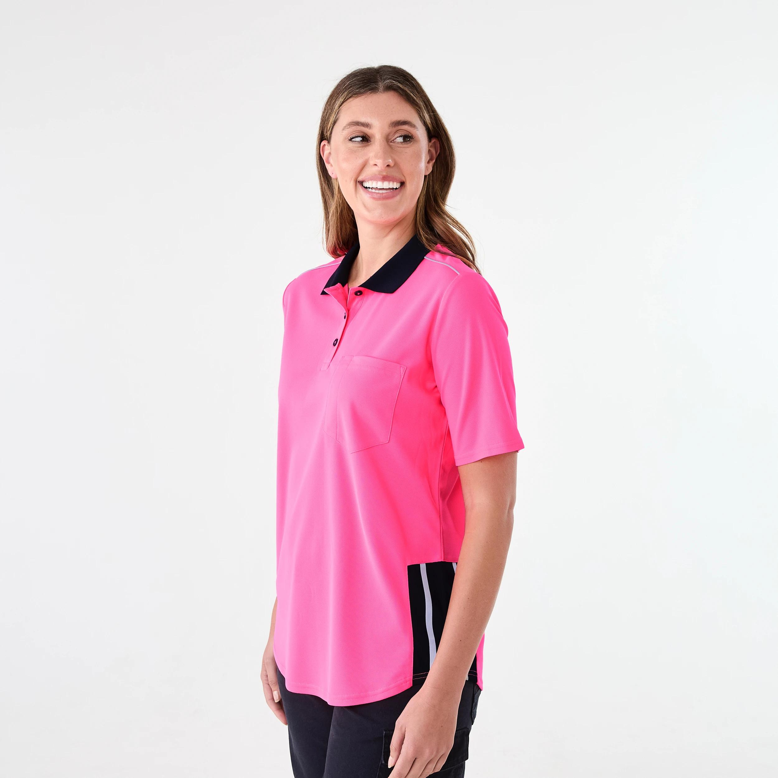 2 Workwear Short Sleeve Cool Polo Shirt SAFETY PINK, 2 of 7