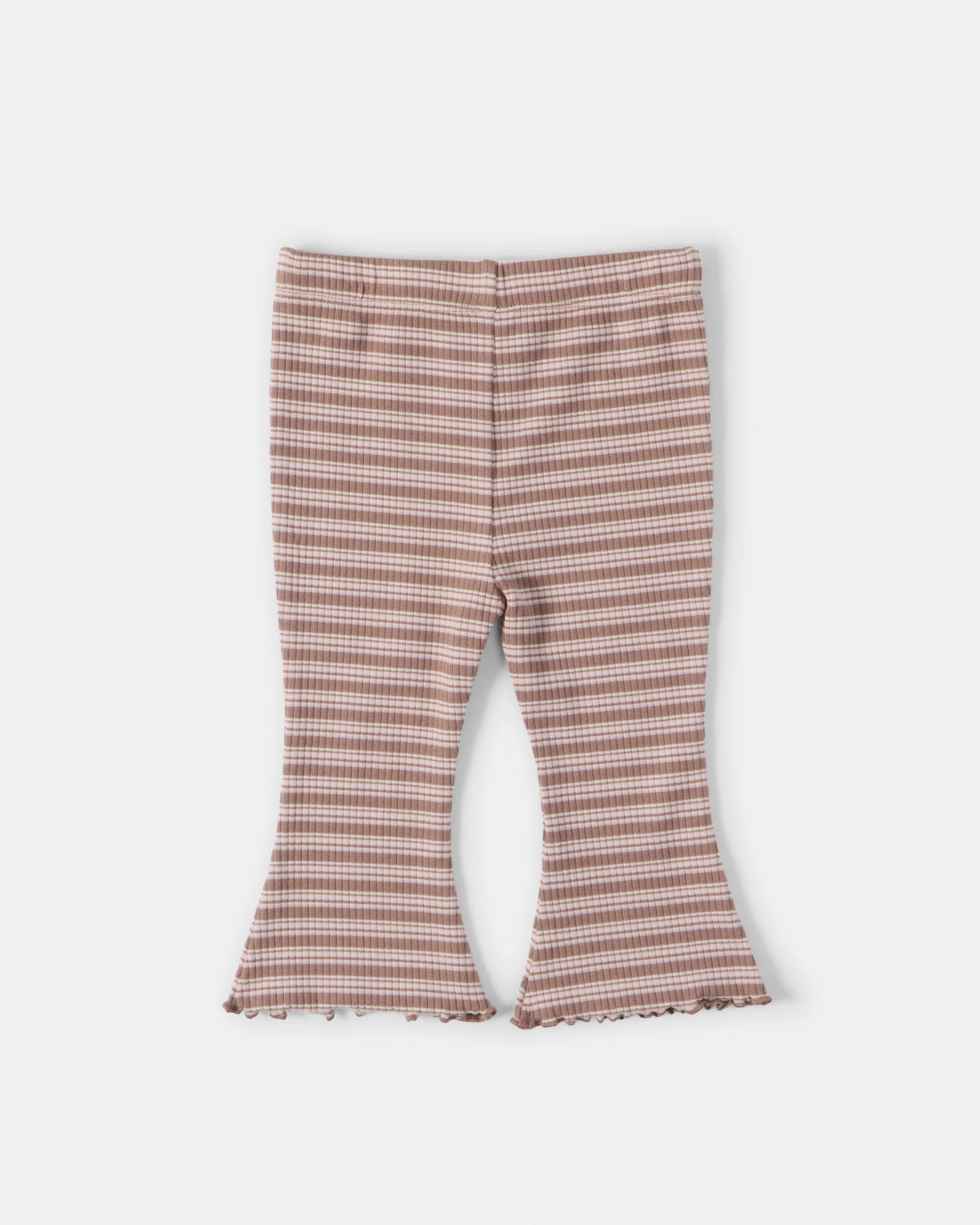 2 Cotton Rib Flare Leggings Brown Strp, 2 of 3
