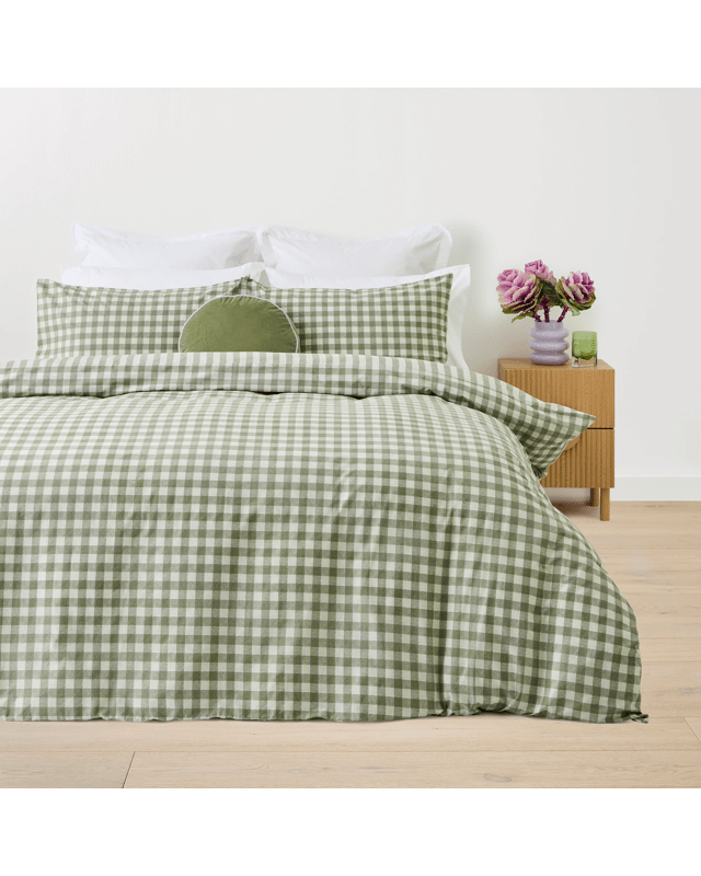 Gingham Cotton Rich Reversible Quilt Cover Set - Single Bed, G