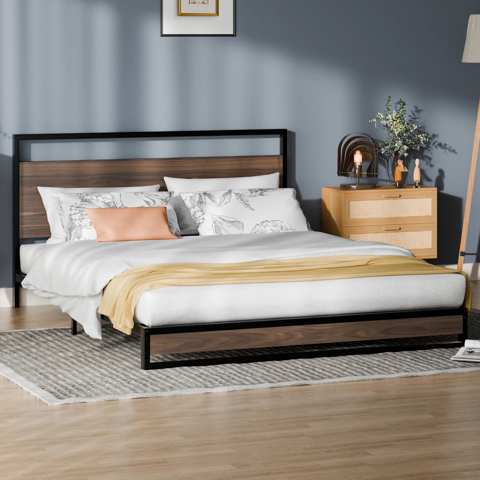 7 Alfordson Metal Bed Frame Queen Size Industrial Platform Mattress Base - Wood - Natural, 7 of 10