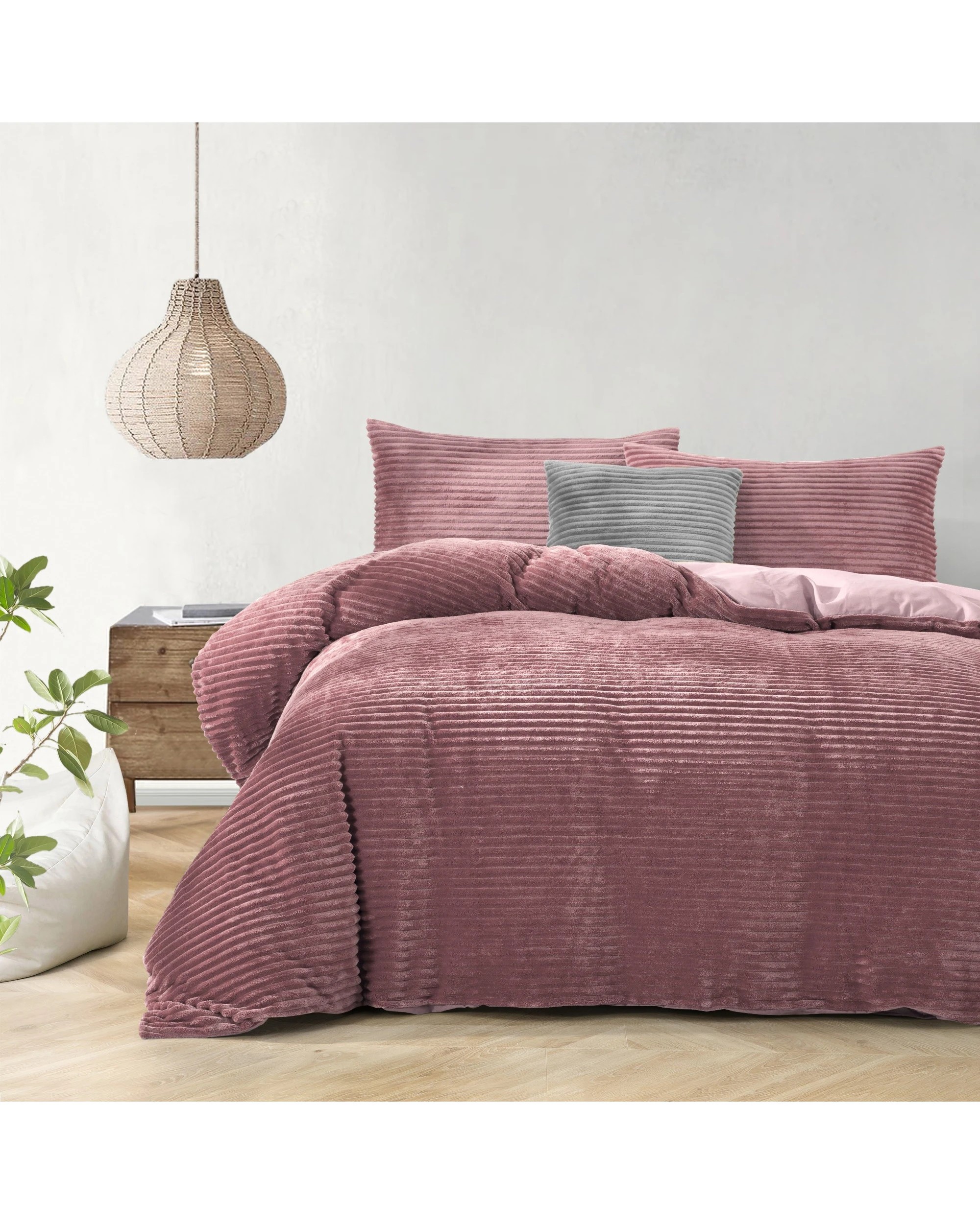 1 Dreamaker Signature Embossed Corduroy Fleece Quilt Cover Set - King Single Bed - Blush, 1 of 7