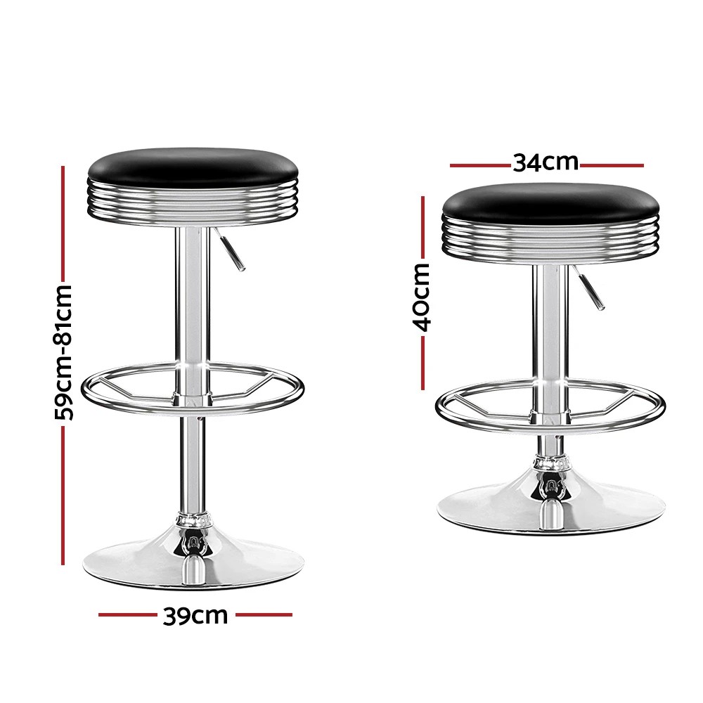 2 Artiss 4x Bar Stools Leather Padded Gas Lift - Black, 2 of 5