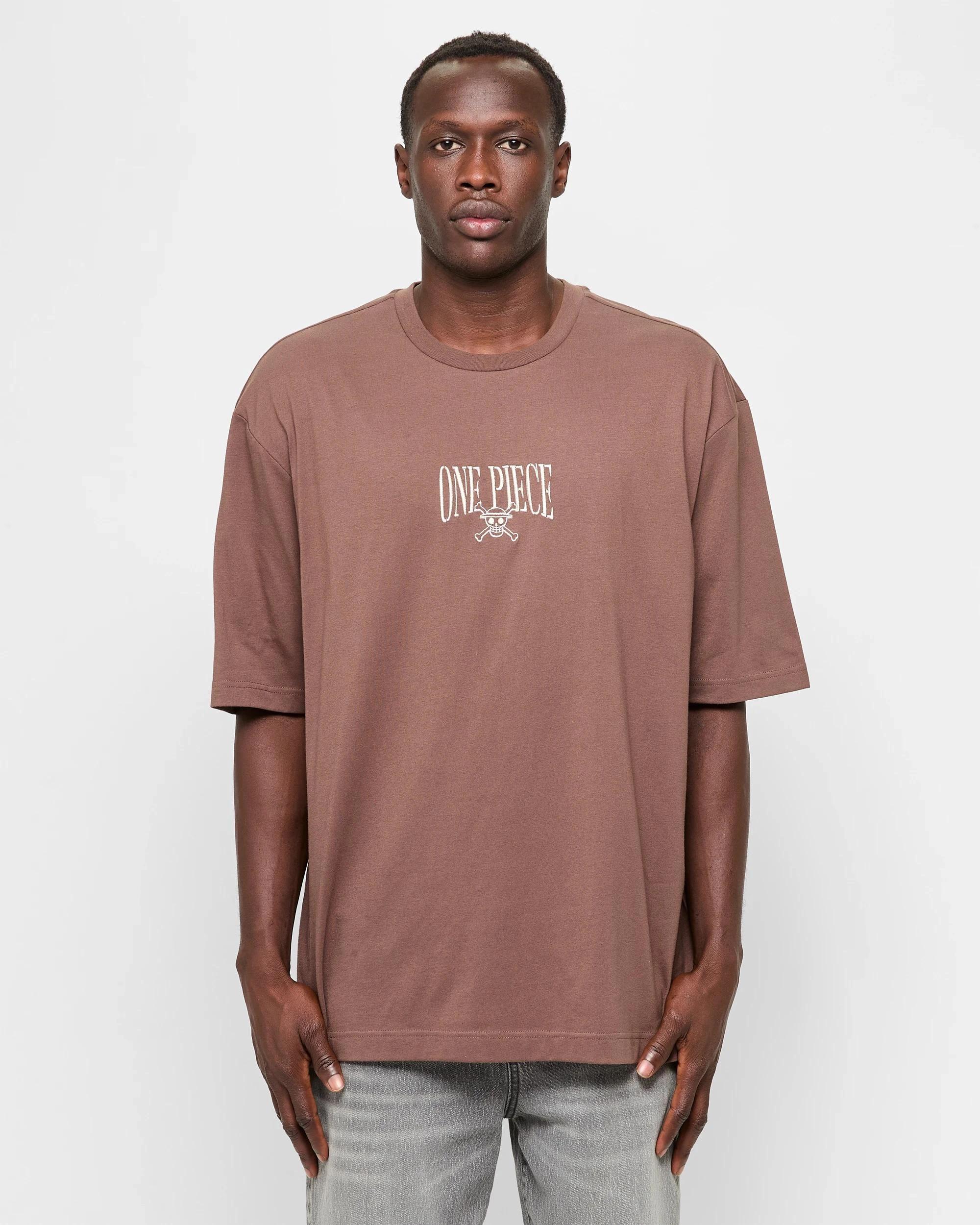 1 Licensed One Piece Luffy Logo T-Shirt BROWN, 1 of 5