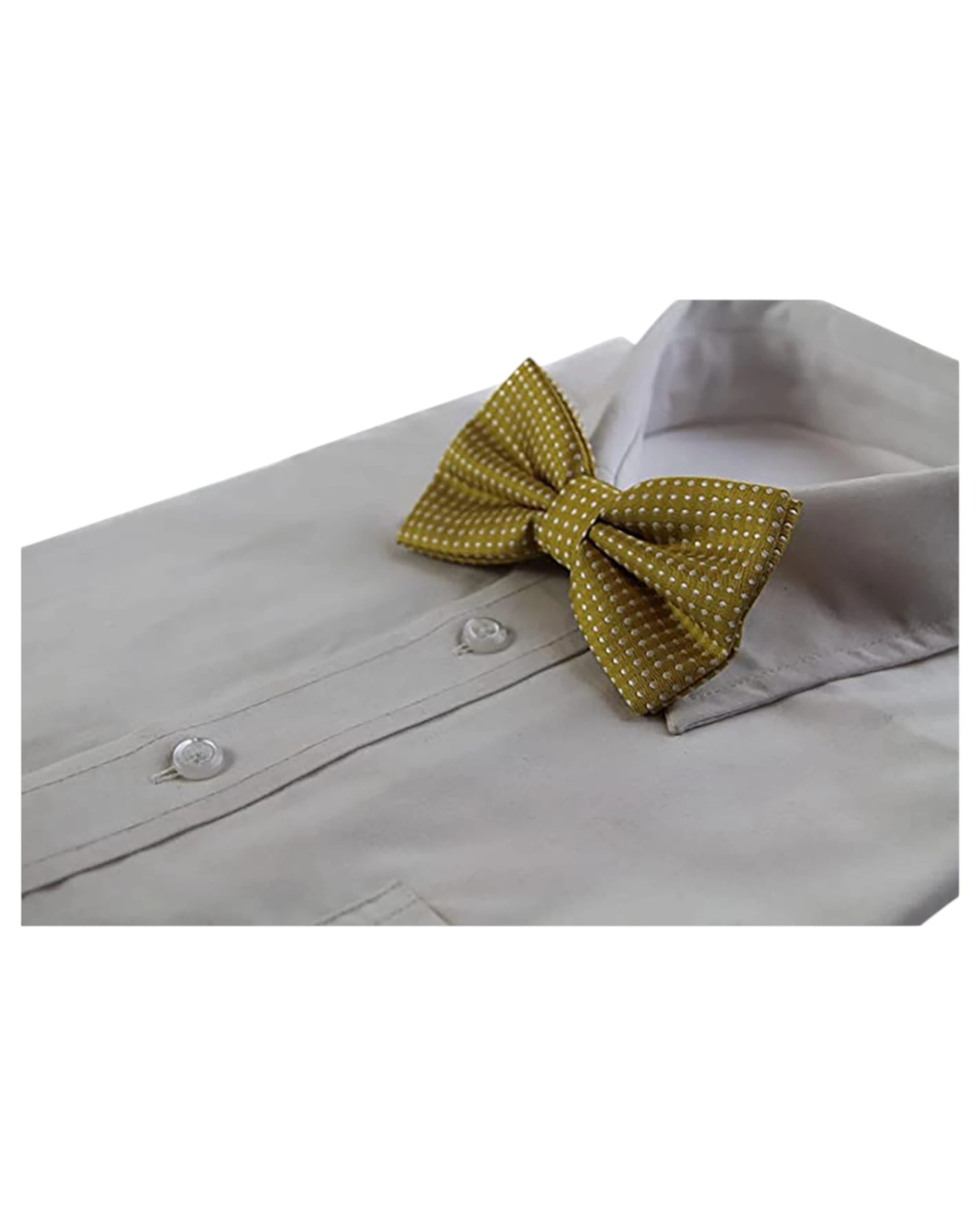 1 Zasel Mens Mustard Yellow Plain Coloured Bow Tie With White Polka Dots, 1 of 2