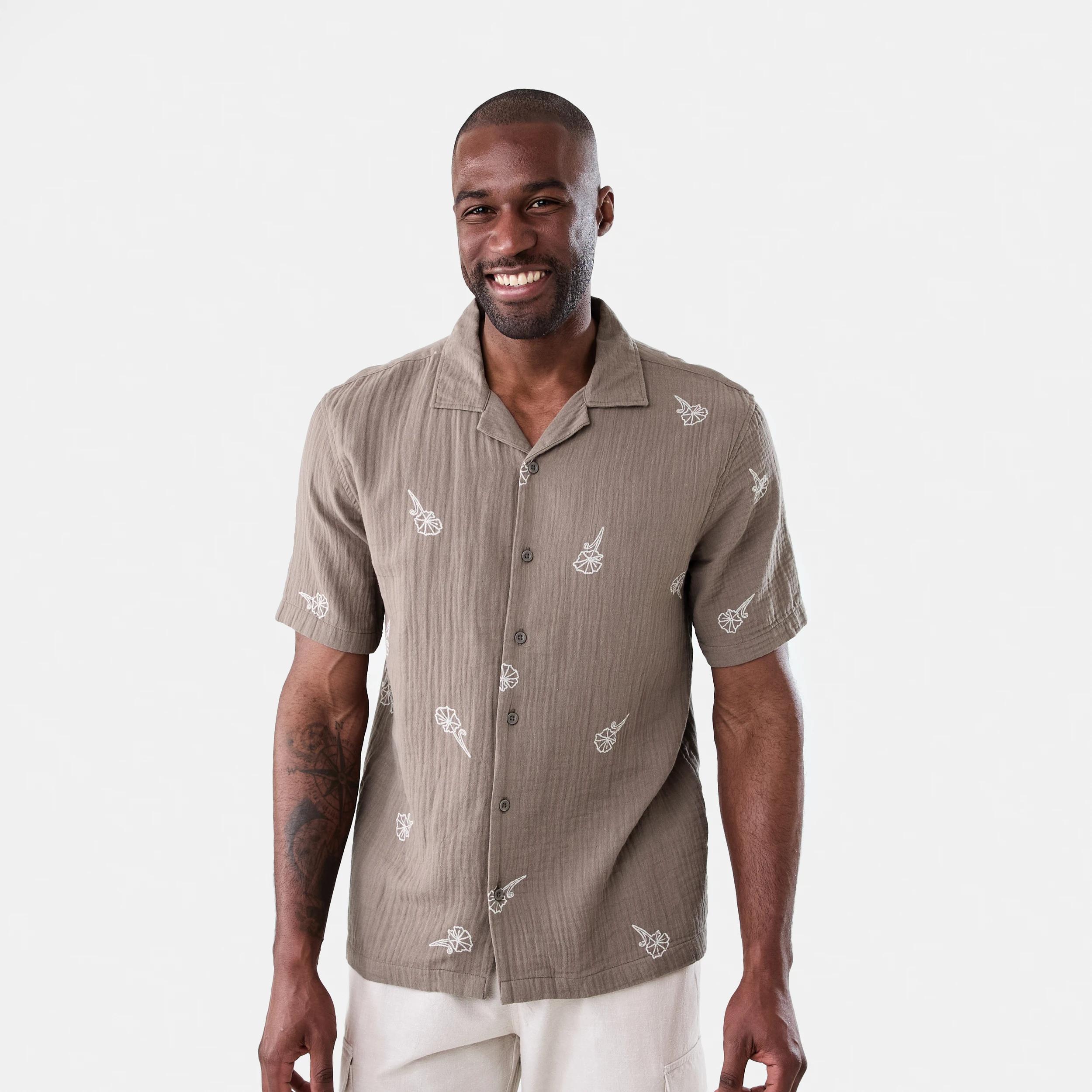 1 Short Sleeve Double Cloth Print Shirt EAGLE BROWN, 1 of 6