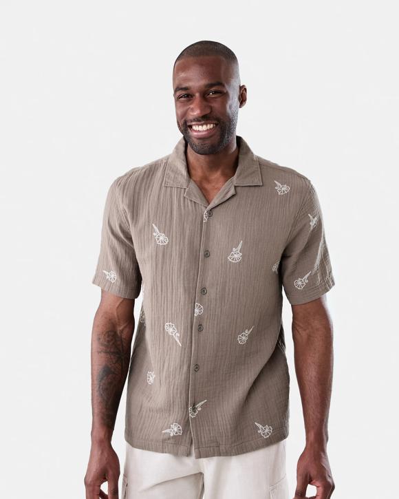 Short Sleeve Double Cloth Print Shirt