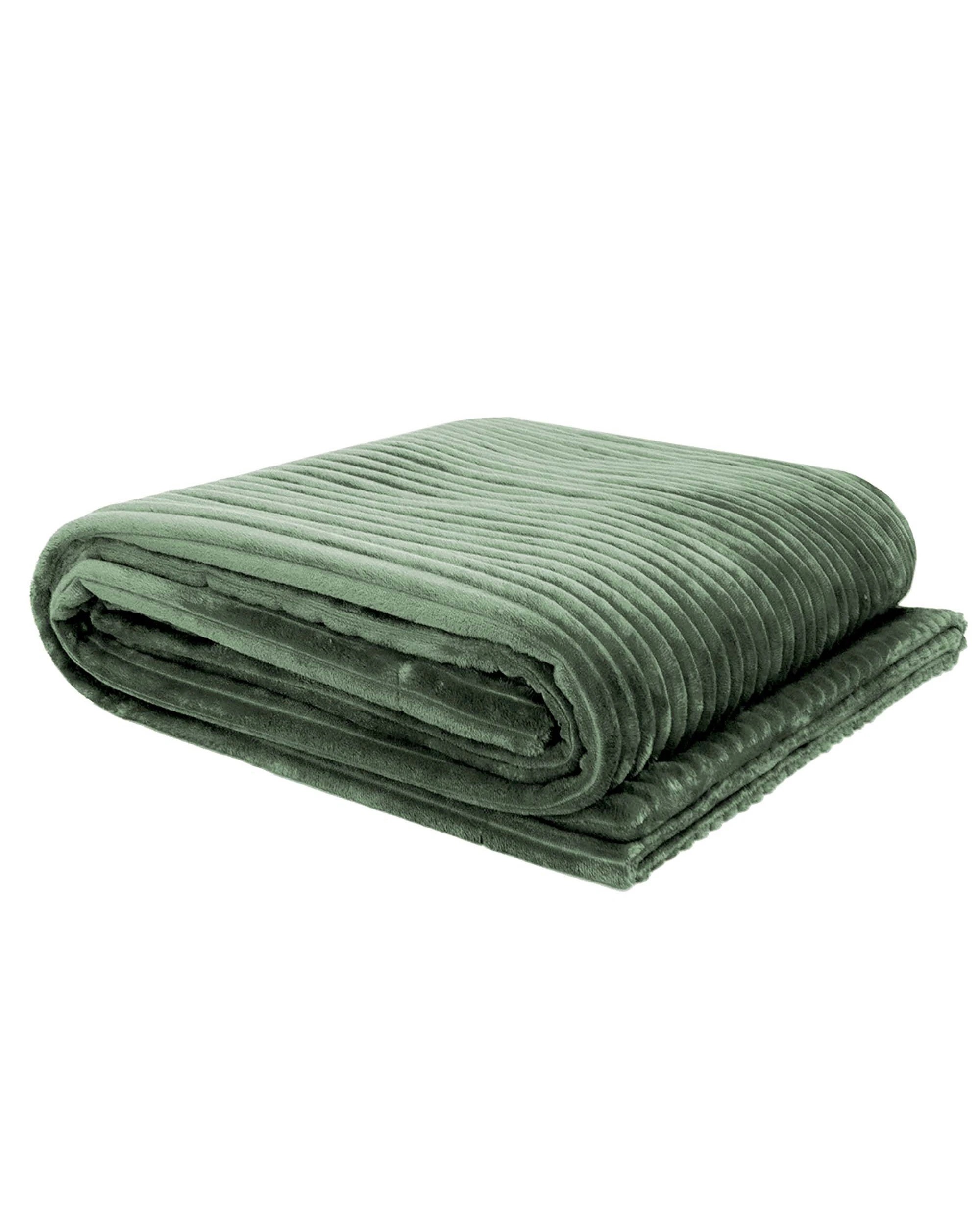 2 Bambury Channel Plush Velour Striped Throw  Juniper - Green, 2 of 3