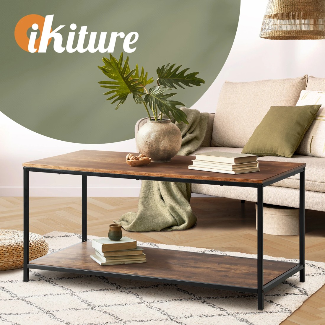 2 Oikiture Coffee Table Side Table Storage Rack Shelf 2-tier
 - Multi, 2 of 10