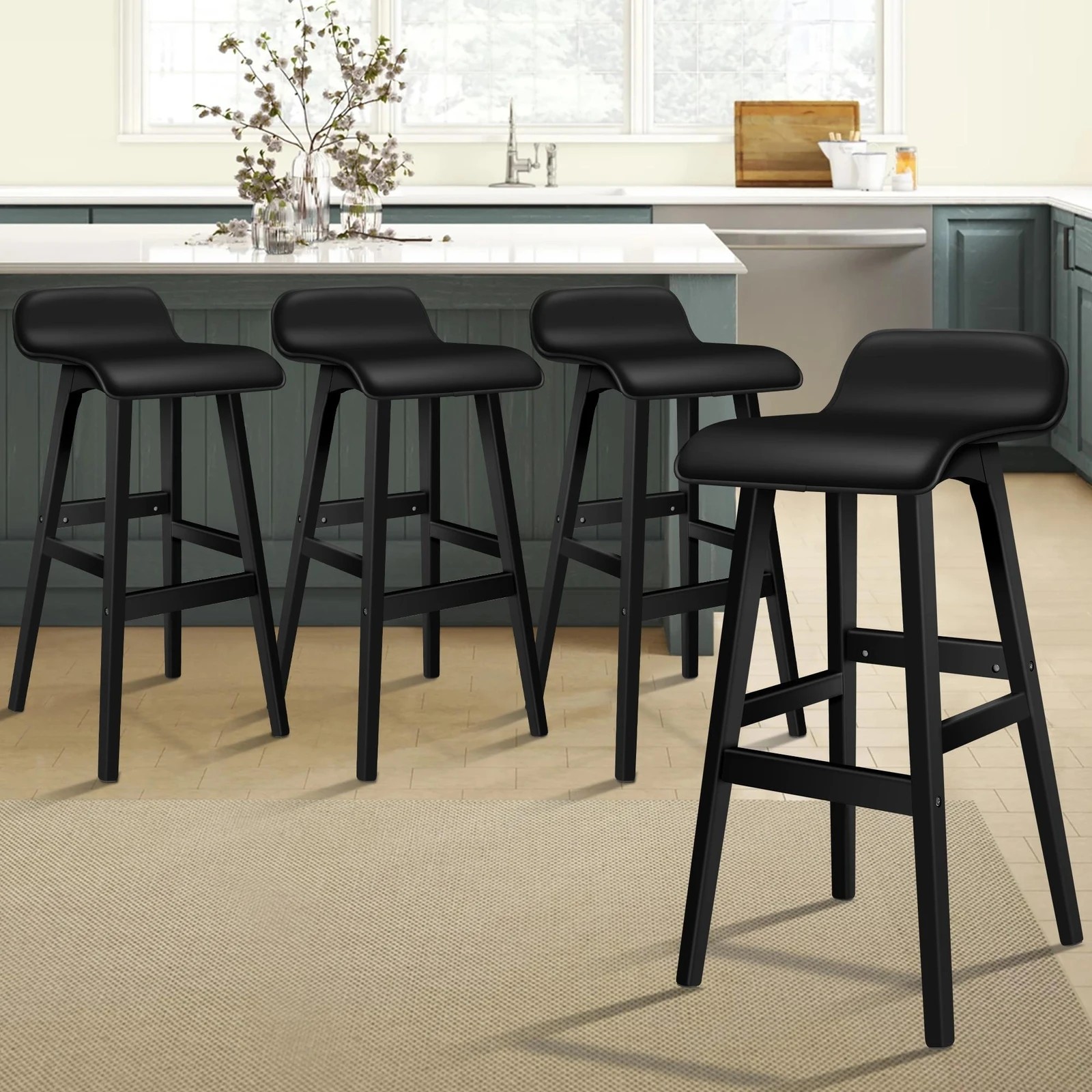 8 Alfordson 4x Wooden Bar Stools Kitchen Dining Chair Leather Samuel - Black, 8 of 9