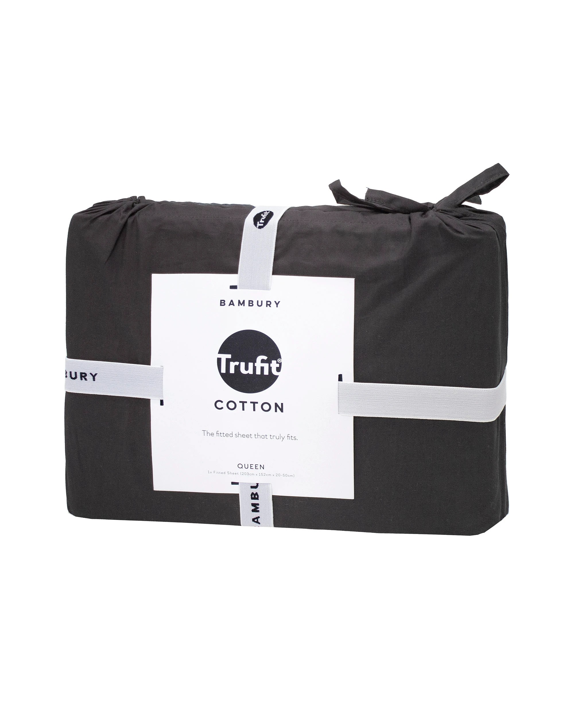 3 Bambury TRUFit Wide Elastic 100% Cotton Deep pocket Full Sheet Set - Queen Bed - Charcoal, 3 of 7