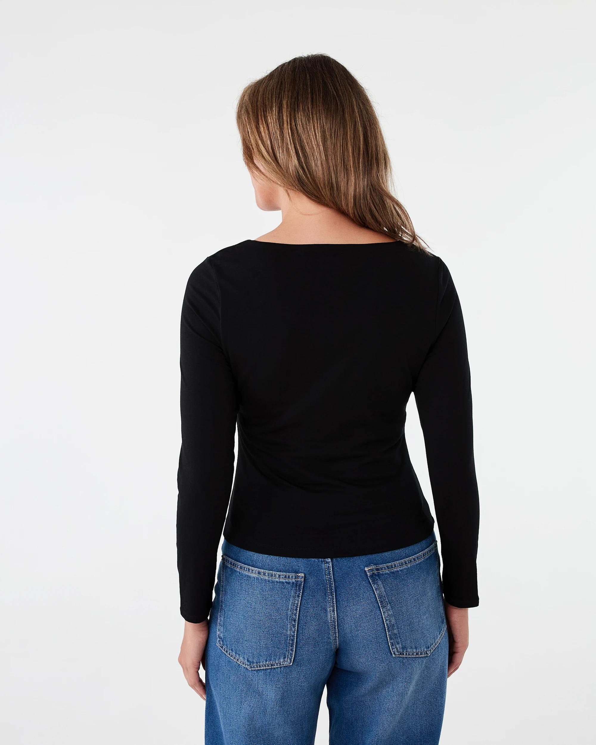 3 Long Sleeve V-Neck Top Black, 3 of 5