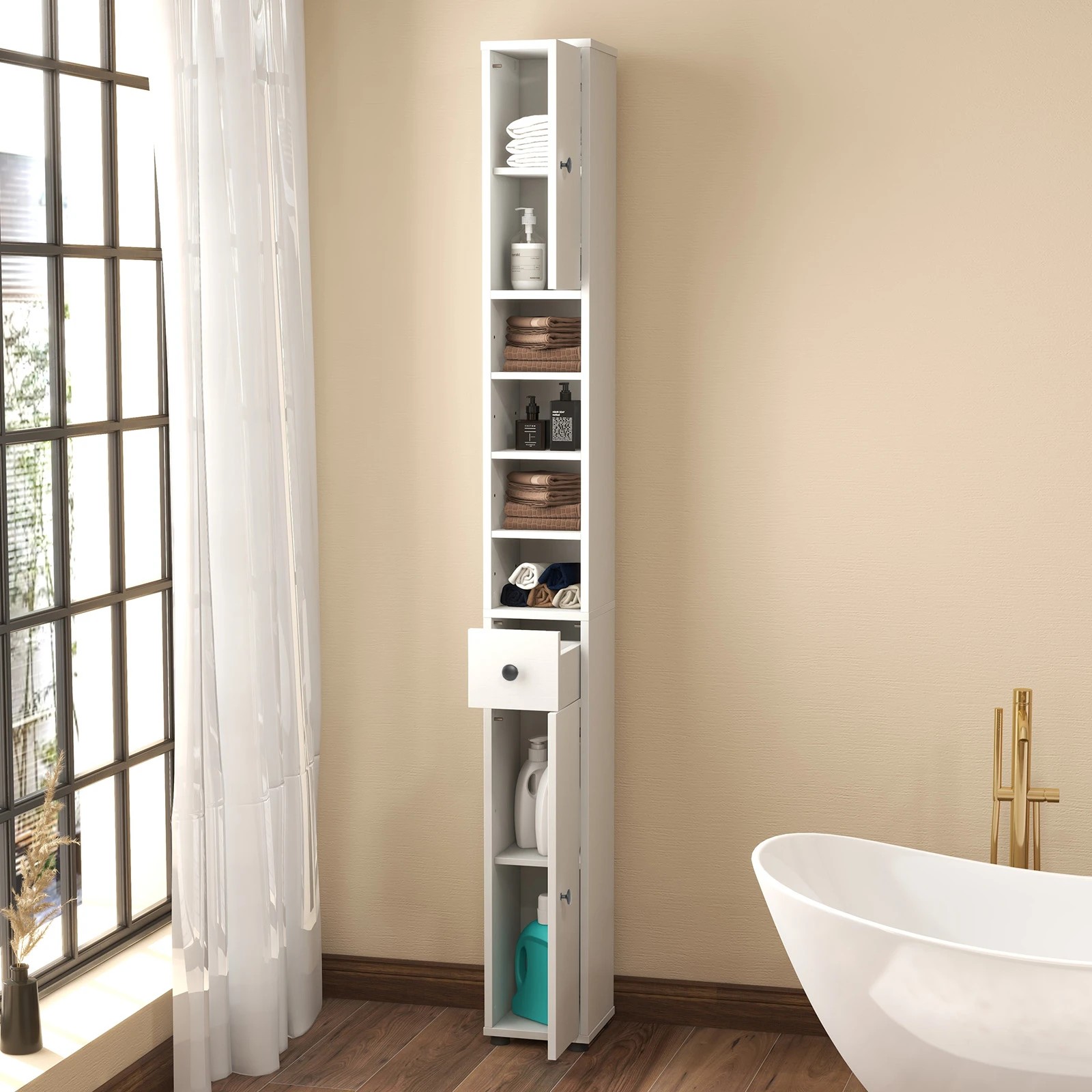 4 Costway 1.8M Slim Bathroom Cabinet Storage Organizer Kitchen Cupboard Sideboard - White, 4 of 5