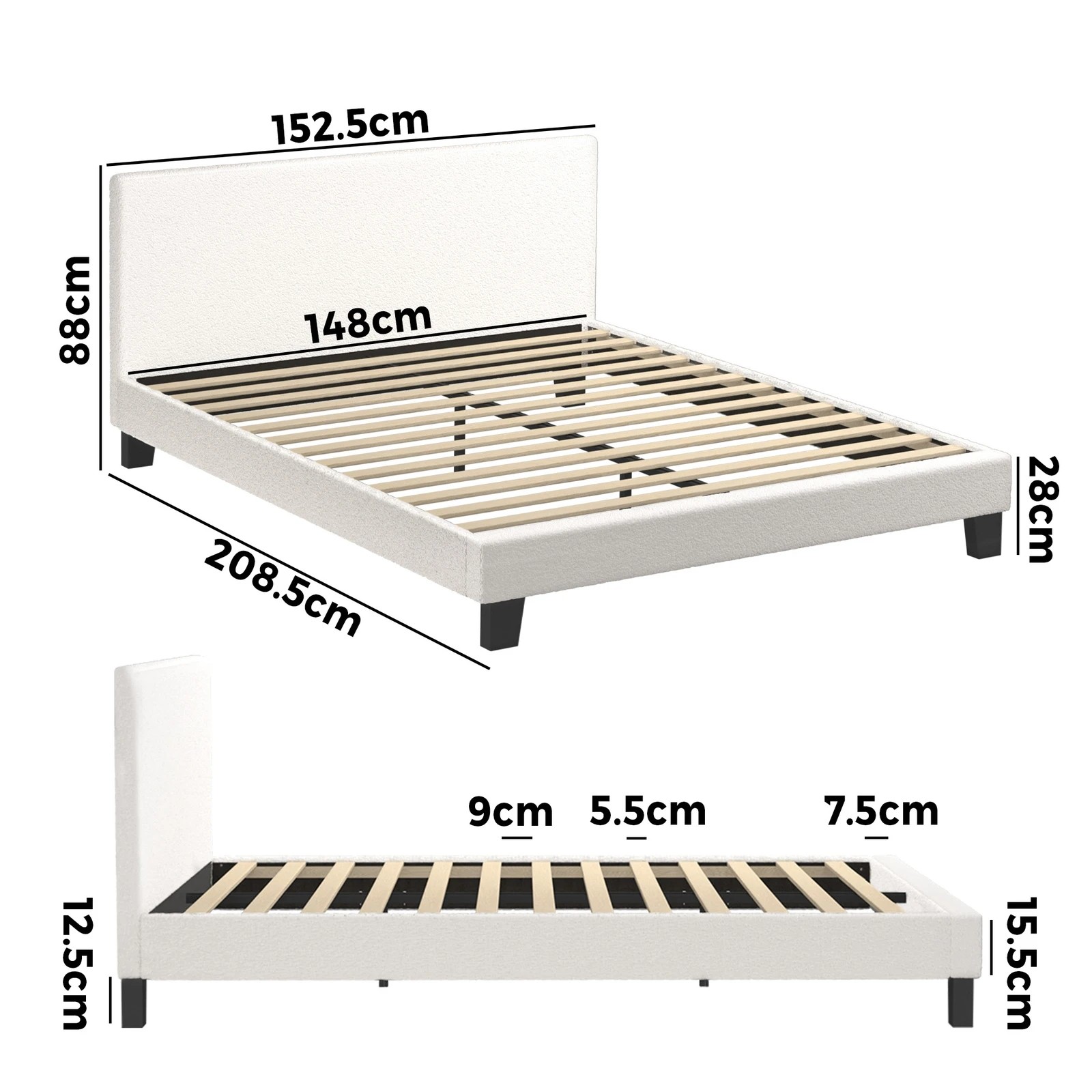 10 Oikiture Queen Bed Boucle Bed Frame
 - White, 10 of 10