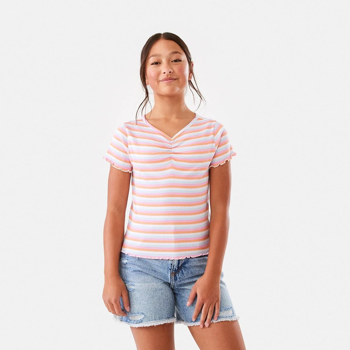 1 Ruched V-Neck Top Strpe Mlti, 1 of 10