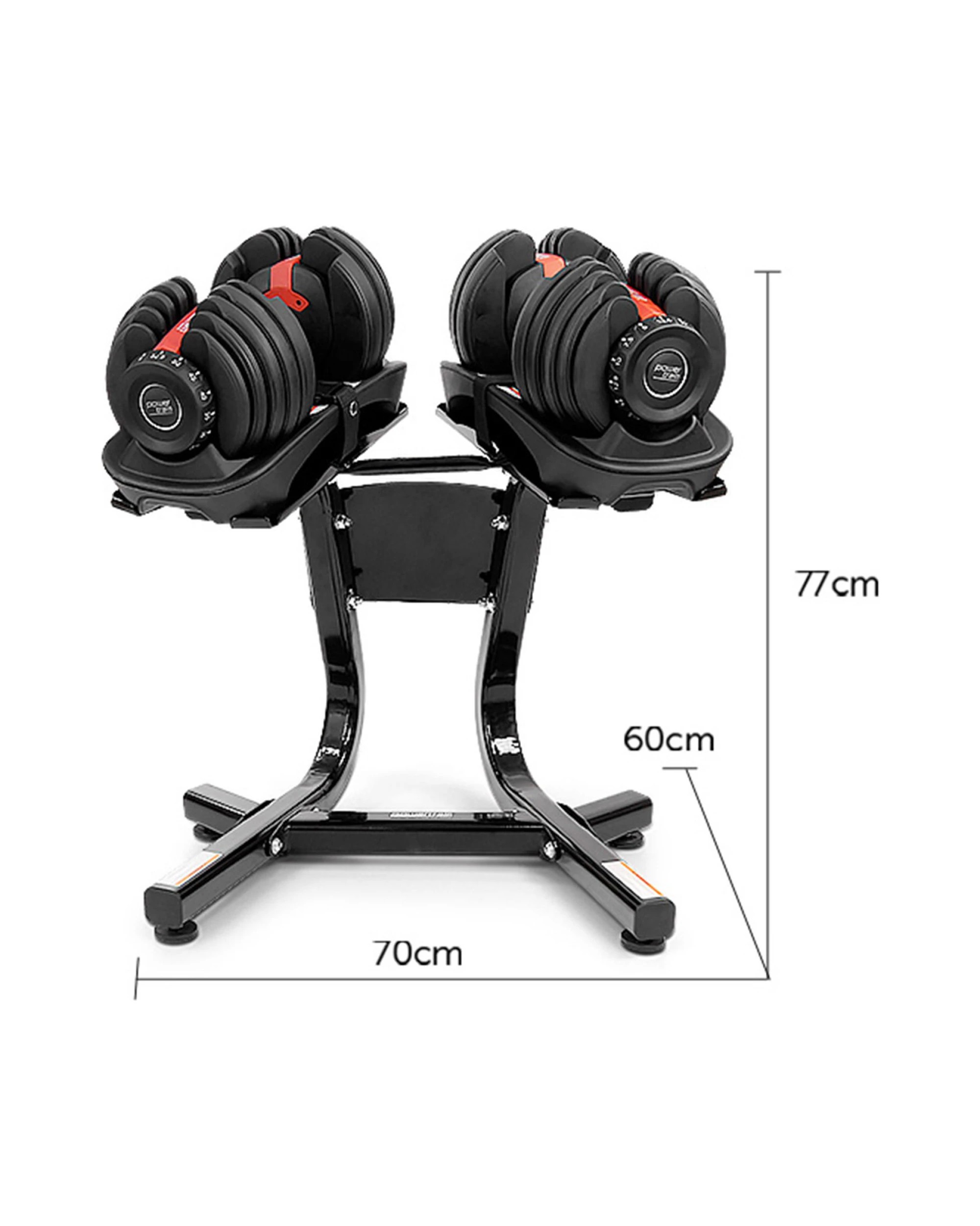 8 Powertrain 48kg Adjustable Dumbbells Weight with Stand and Exercise Bench - Black, 8 of 8