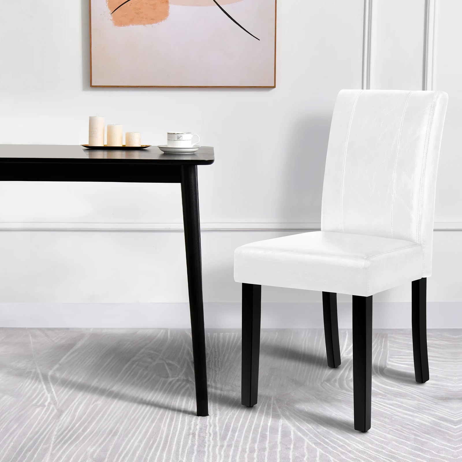 4 Alfordson 4x Dining Chairs Cafe Kitchen High-Back Chair Glossy PU Leather - White, 4 of 10