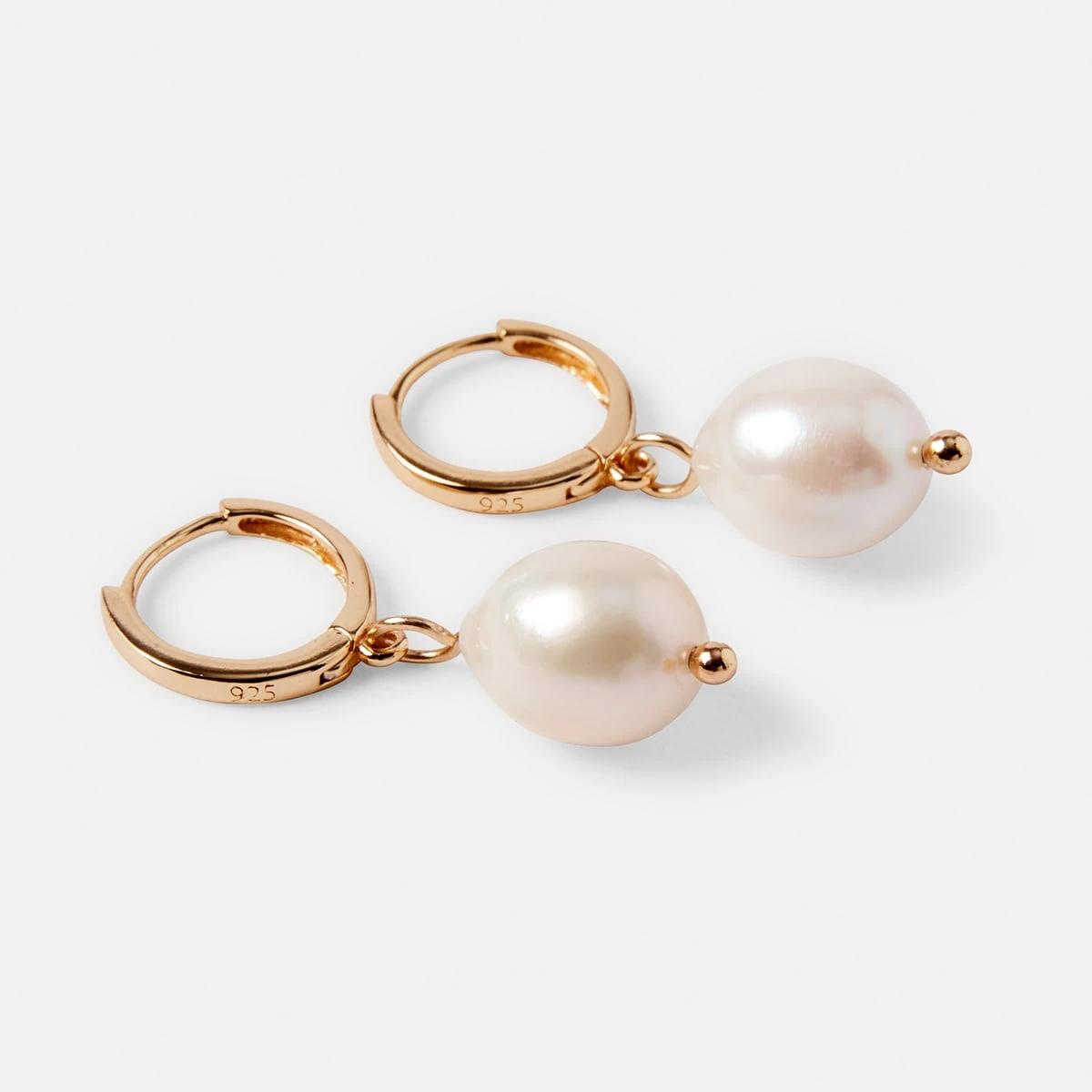 4 Sterling Silver Pearl Drop Earrings Gold, 4 of 5