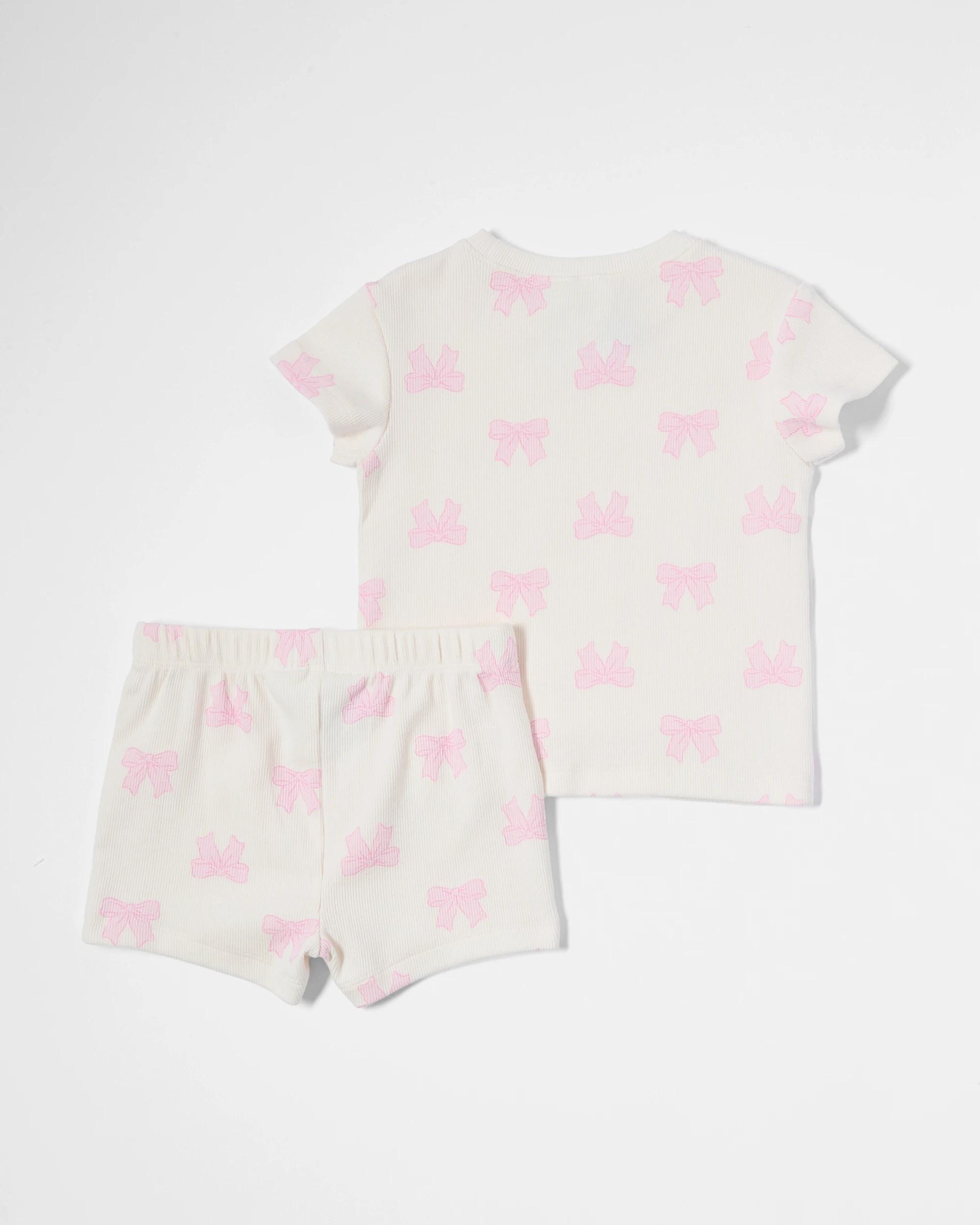 2 Short Sleeve Pyjama Set EGRET BOWS, 2 of 4