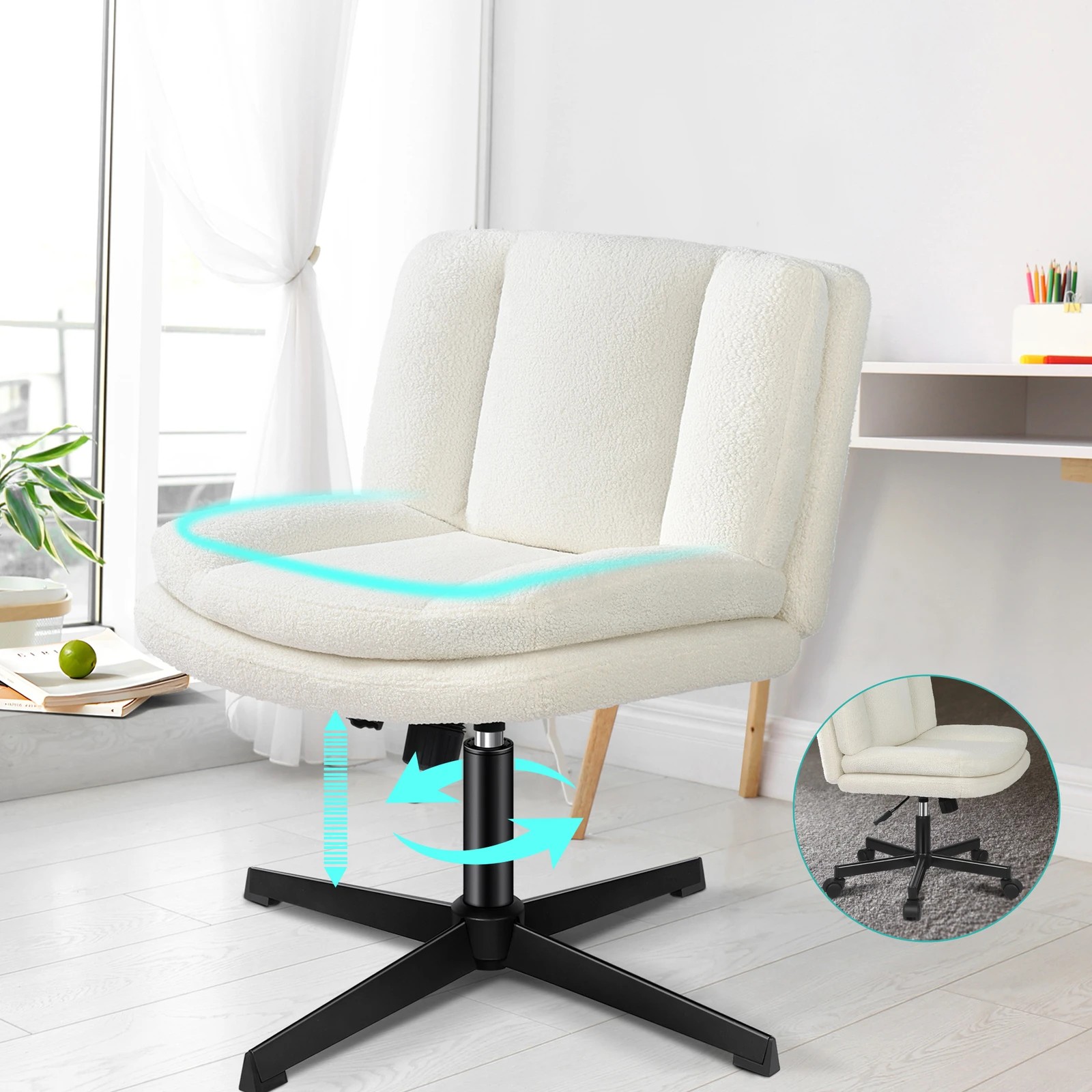 2 Alfordson Armless Office Desk Chair Mid Back Wide Seat Boucle - White, 2 of 7