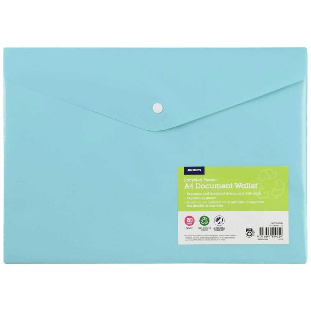 1 J.Burrows Antibacterial A4 Document Wallet Aqua, 1 of 3