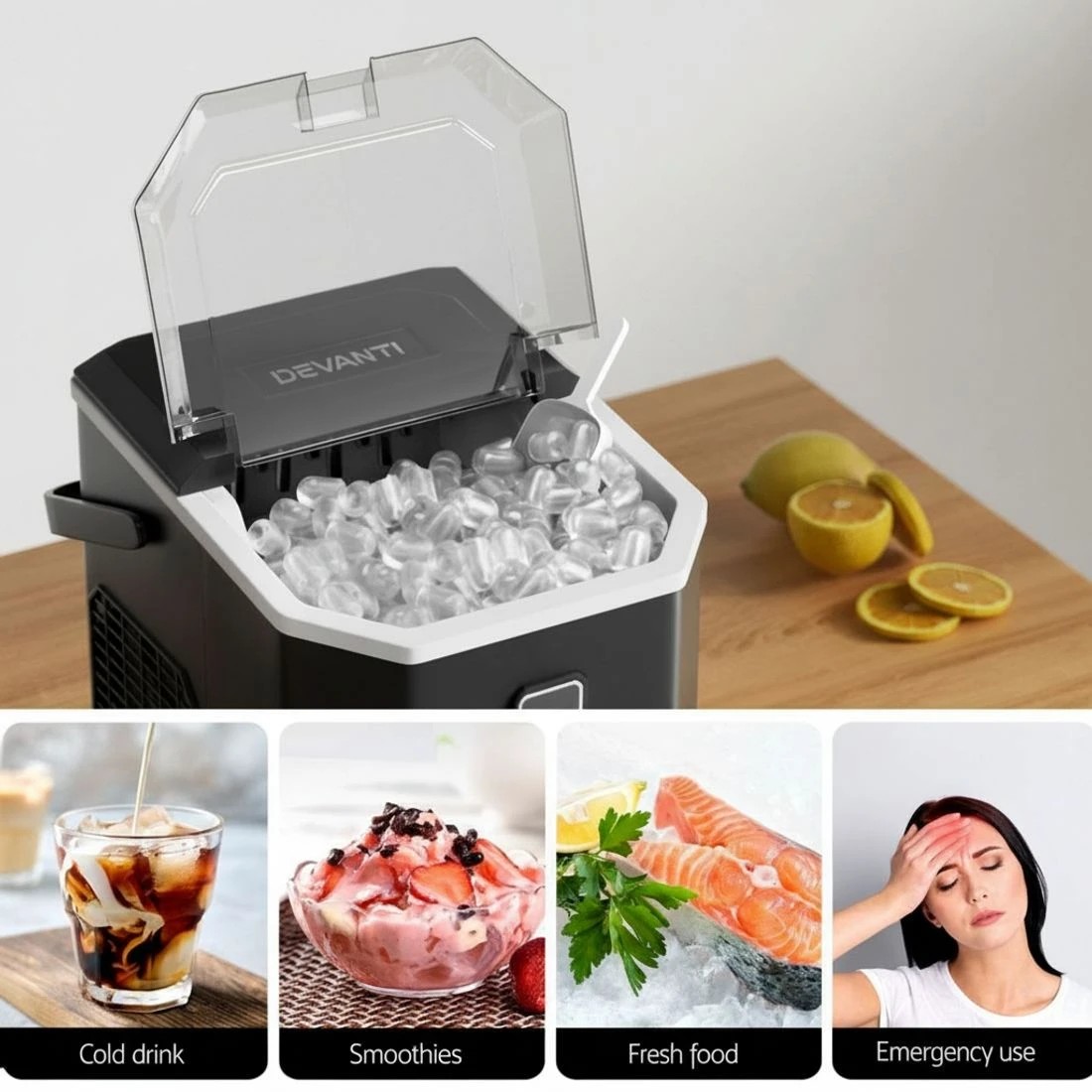 6 Devanti 12kg Ice Maker Machine 1.3L w/Scoop Holder - Black, 6 of 7