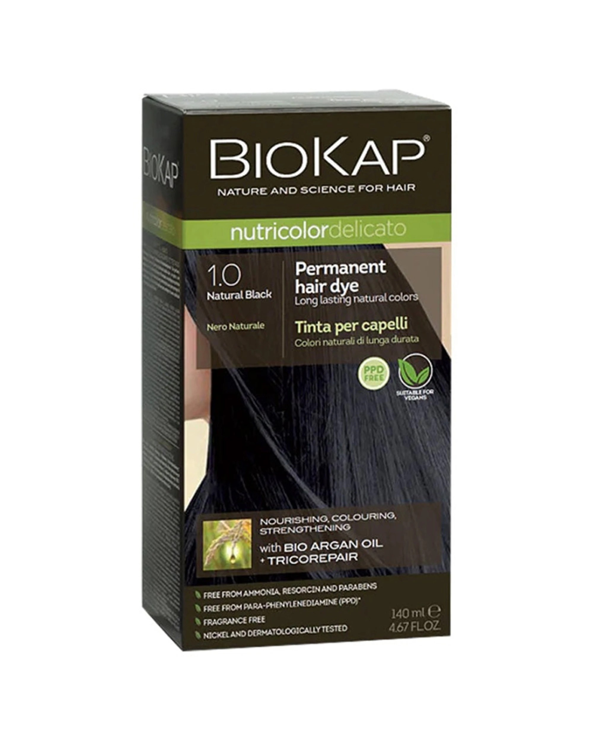 1 BioKap Nutricolor Delicato 1.0 Natural Black Permanent Hair Dye - Black, 1 of 1