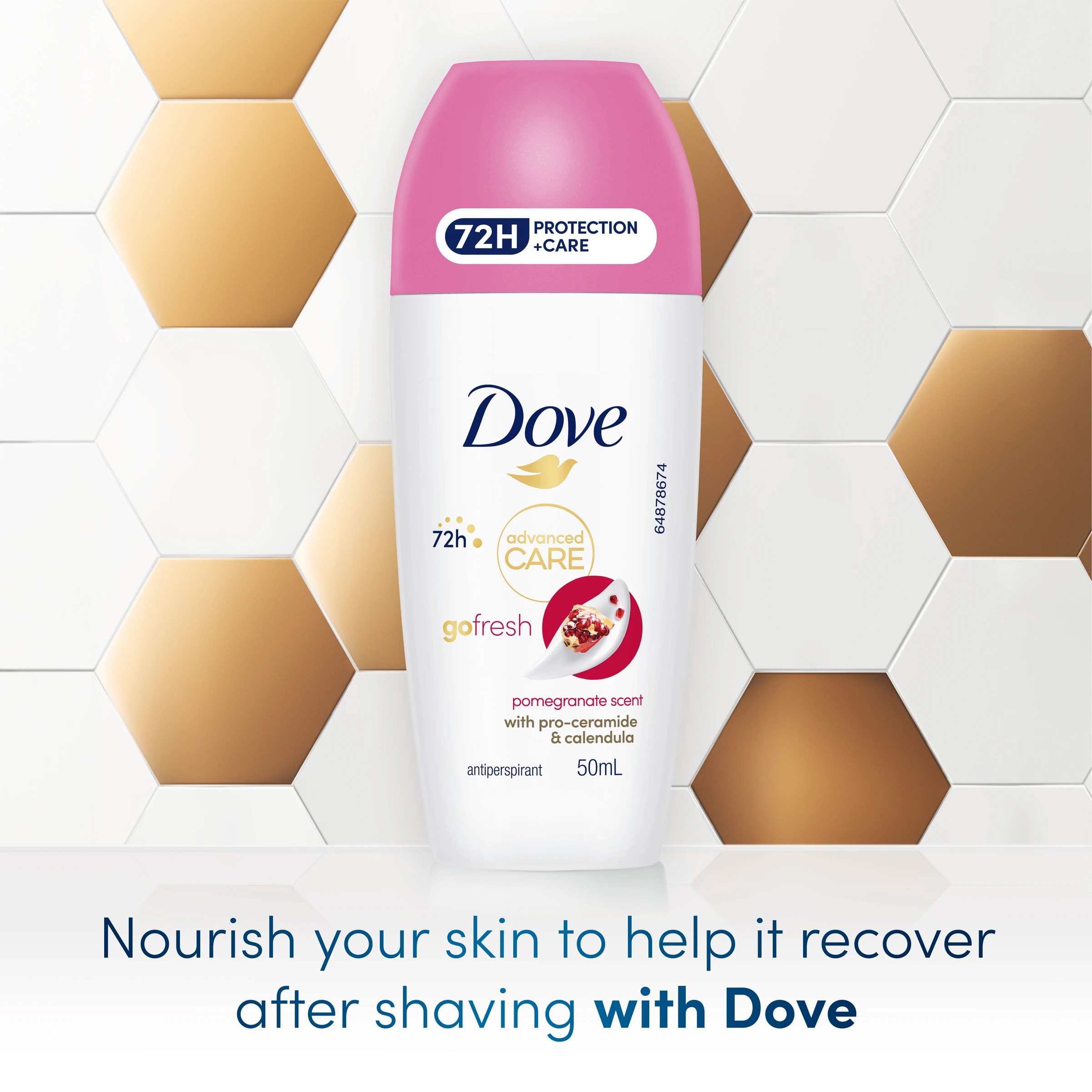 4 Dove Advanced Care Go Fresh Antiperspirant Deodorant Roll-On 50ml - Pro-Ceramide and Calendula, Pomegranate Scent, 4 of 7